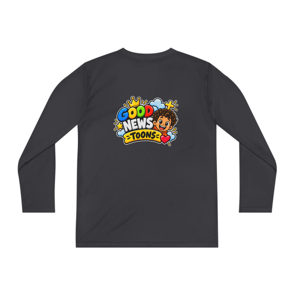 Faith Over Fear Youth Long Sleeve Tee — Good News Toons Graphic