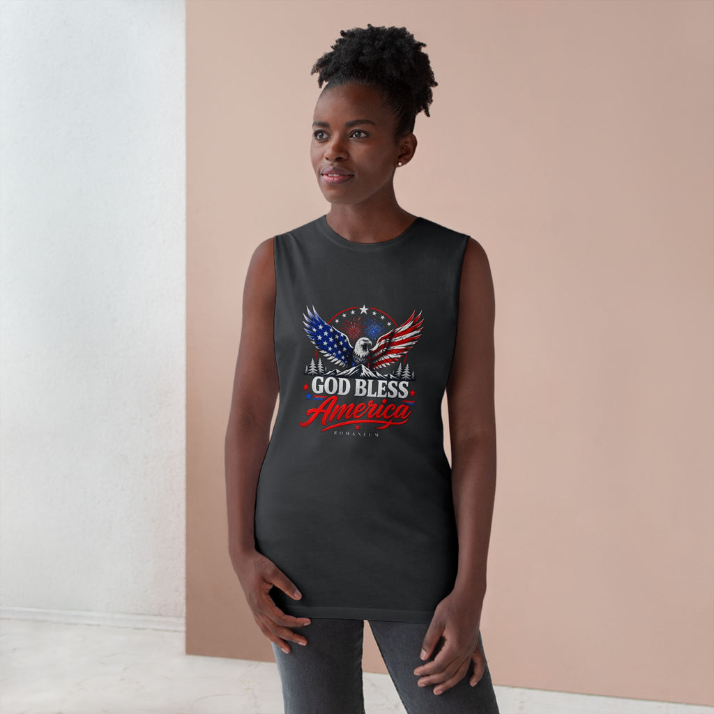 God Bless America Eagle Tank Top — Patriotic Romaneum USA Flag Muscle Tee