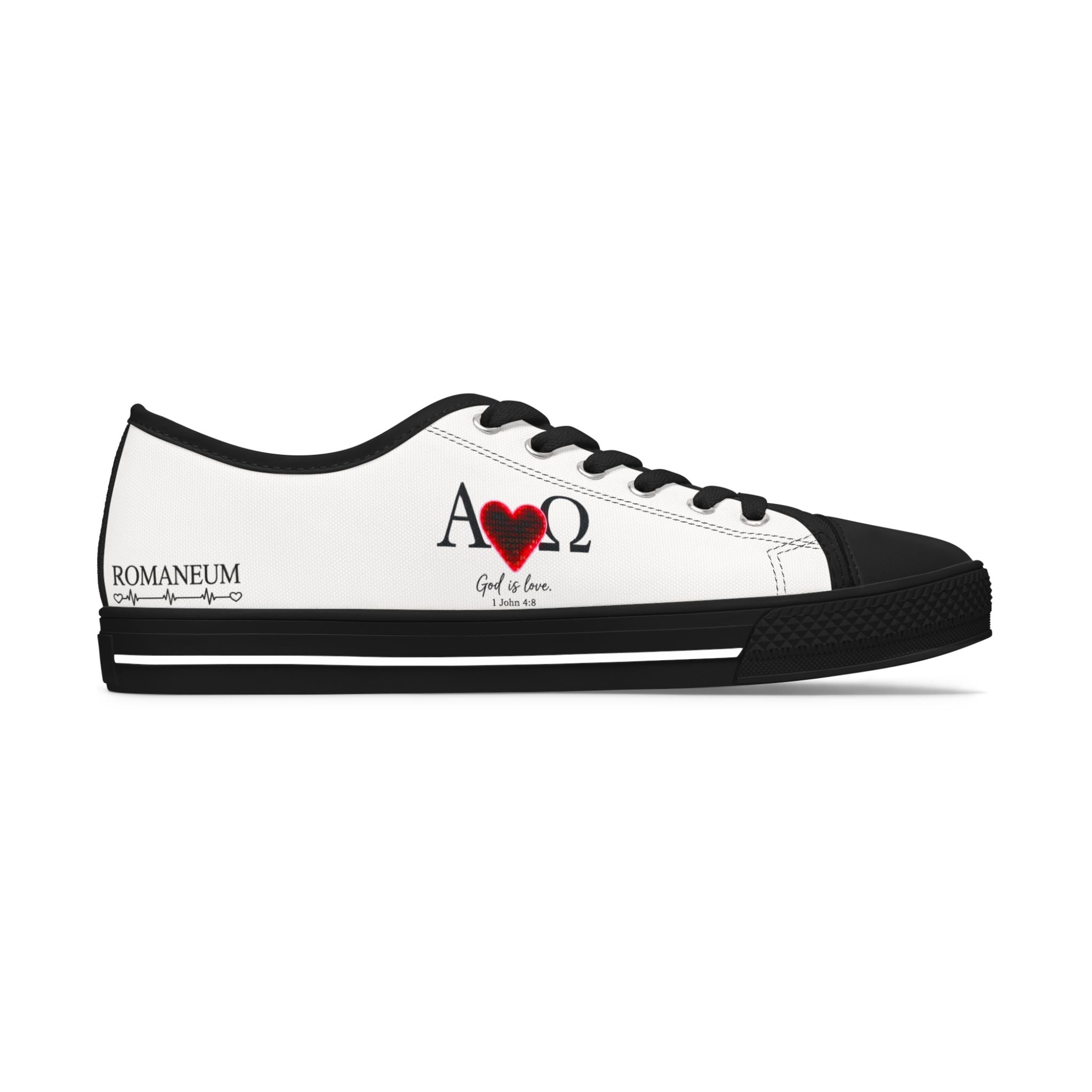 Alpha Omega Heart design Women's Low Top Sneakers | Christian faith love symbol