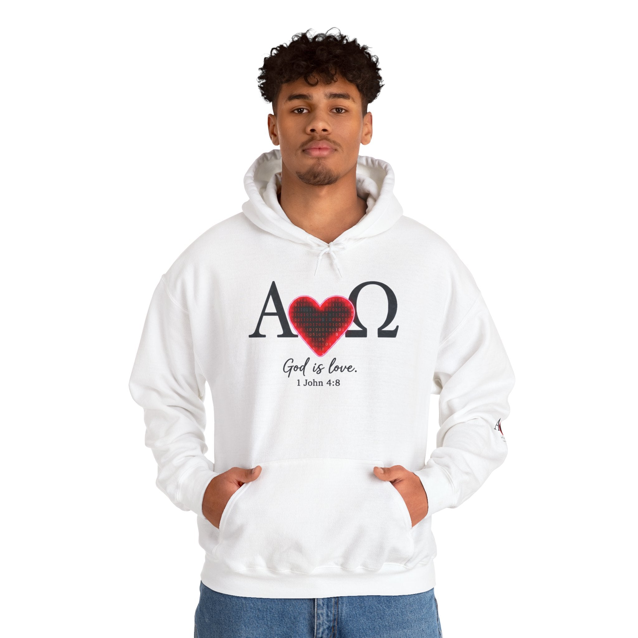 Romaneum Alpha Omega Heart Hoodie | God is Love 1 John 4:8 Christian Hoodie