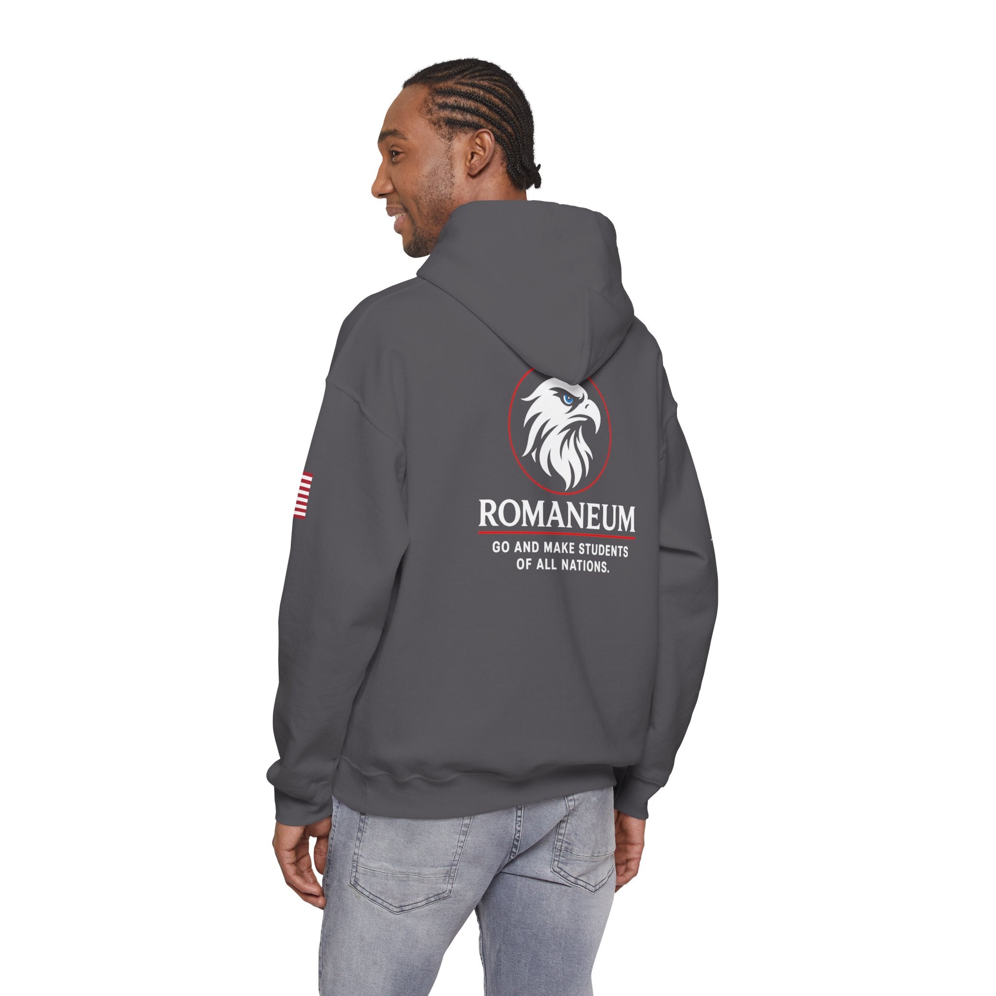 Romaneum Eagle Logo Hoodie | Romaneum School Crest, Patriotic Sleeve Design