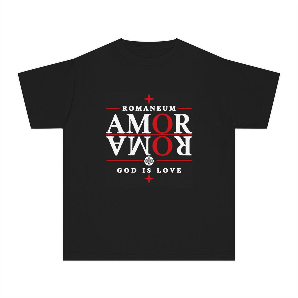 Youth Tee — "AMOR ROMA" Roman Catholic Graphic Tee (God is Love)