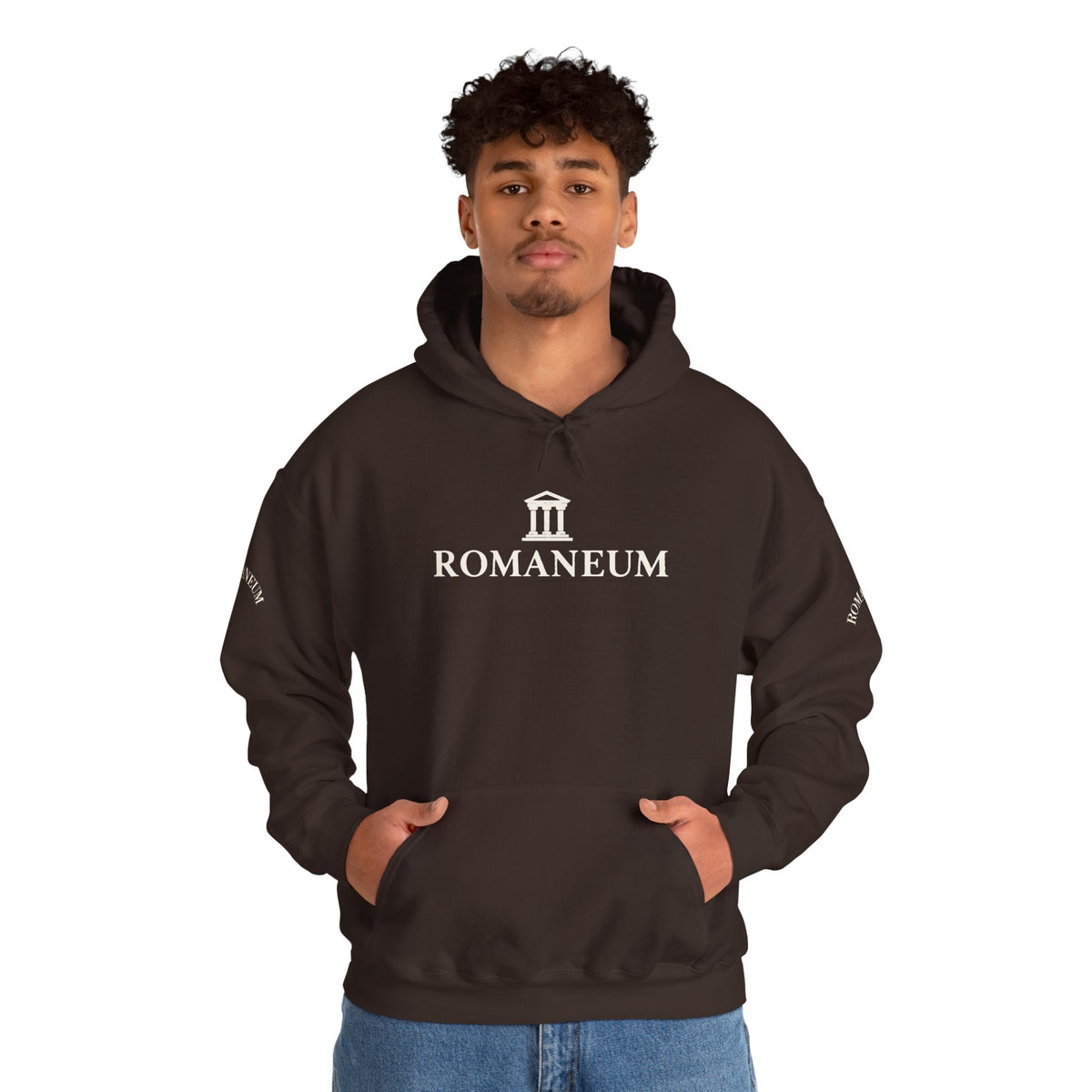 Romaneum Logo Hoodie – Classic Black Pullover with Roman Temple Design