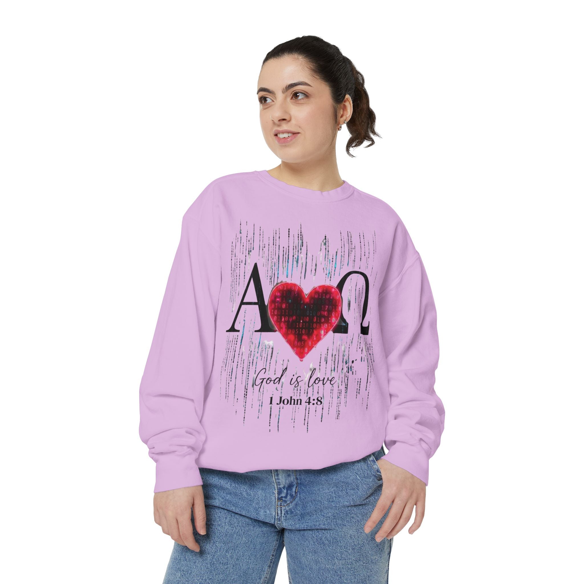 Alpha Omega Heart design sweatshirt | God is Love 1 John 4:8 RomanEum