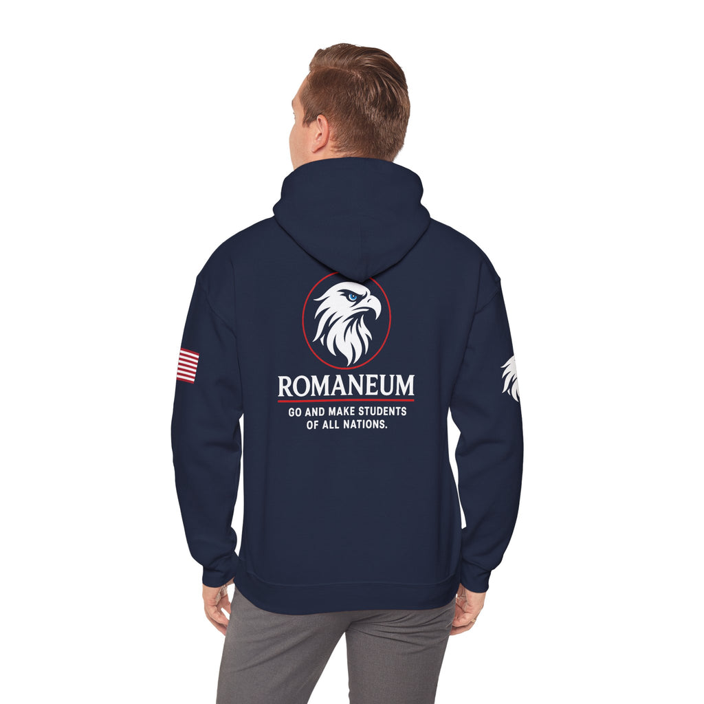 Romaneum Eagle Logo Hoodie | Romaneum School Crest, Patriotic Sleeve Design