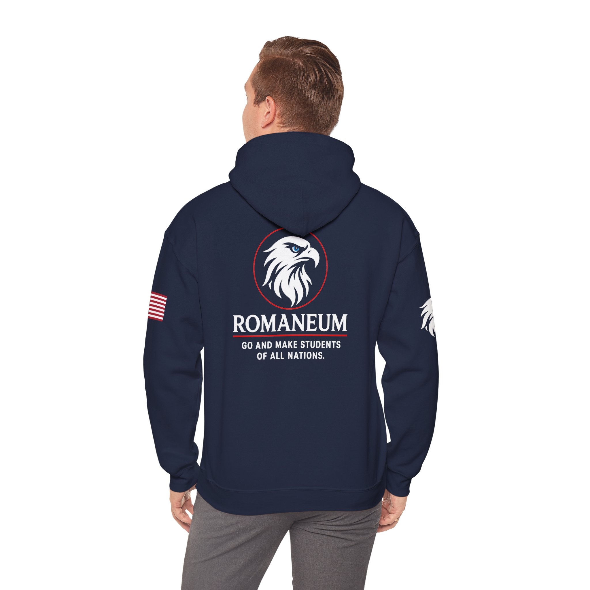Romaneum Eagle Logo Hoodie | Romaneum School Crest, Patriotic Sleeve Design