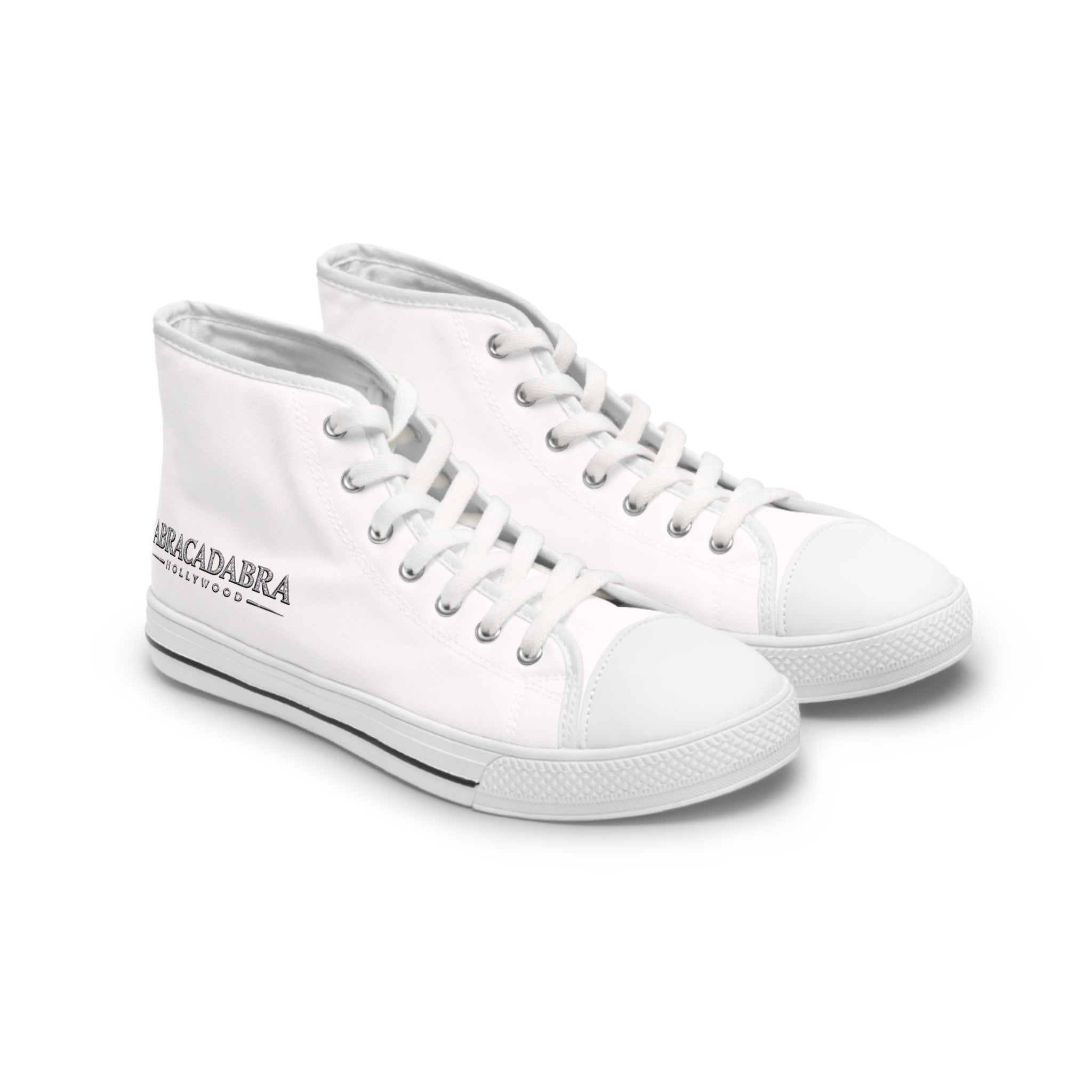 Women's High-Top Sneakers — Minimal White Canvas Shoes with Side Logo