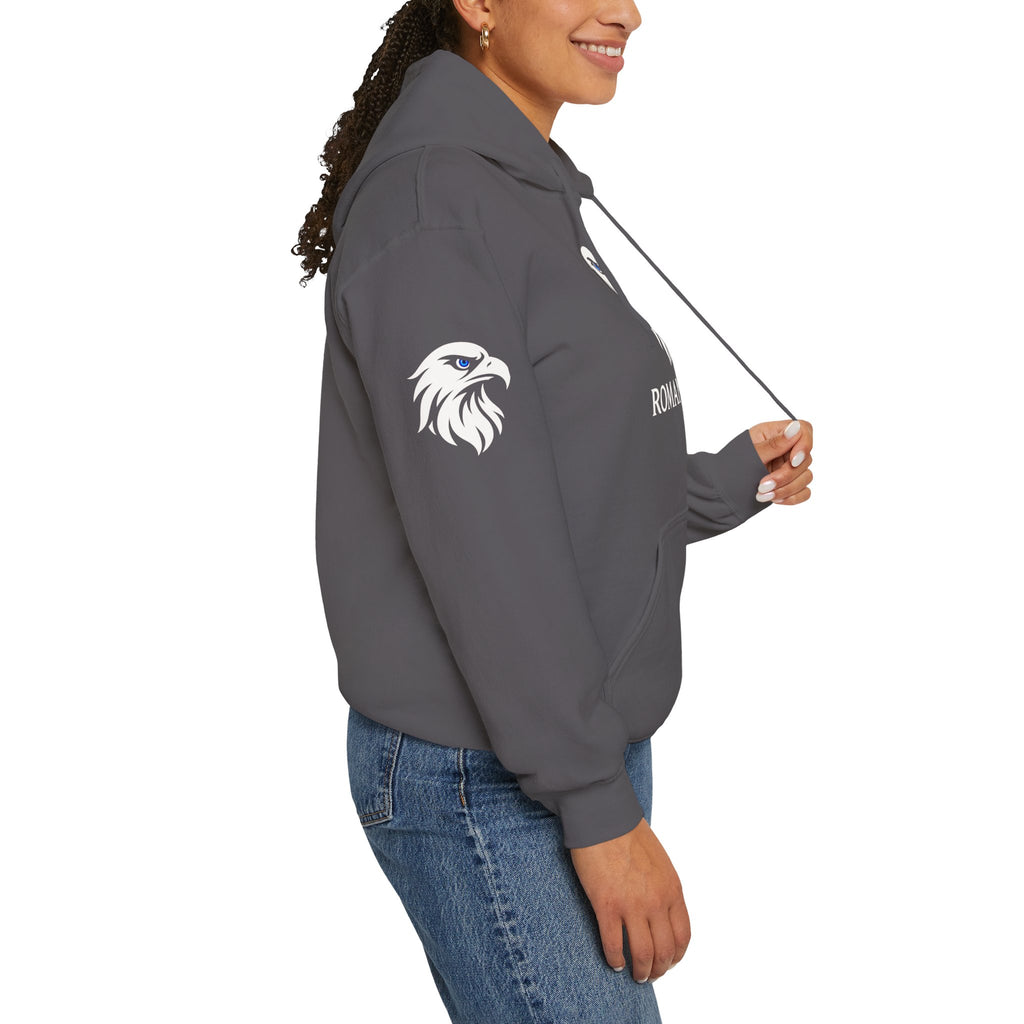 Romaneum Eagle Logo Hoodie | Romaneum School Crest, Patriotic Sleeve Design