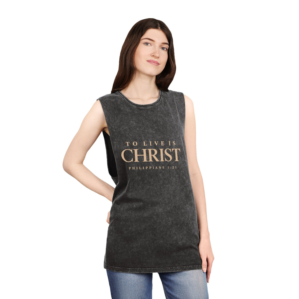 Romaneum Tank Top — "To Live Is Christ" Stonewash Tee