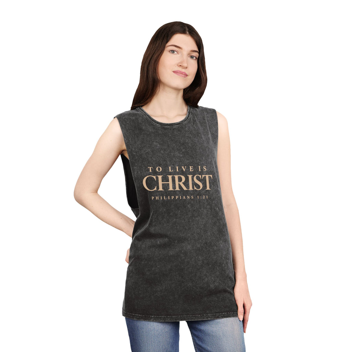 Romaneum Tank Top — "To Live Is Christ" Stonewash Tee