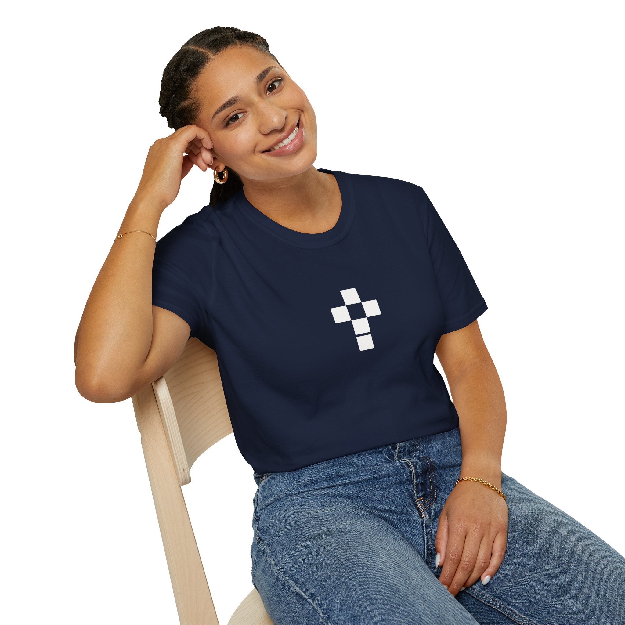 Romaneum Minimal Pixel Cross T-Shirt | Small Black Geometric Cross