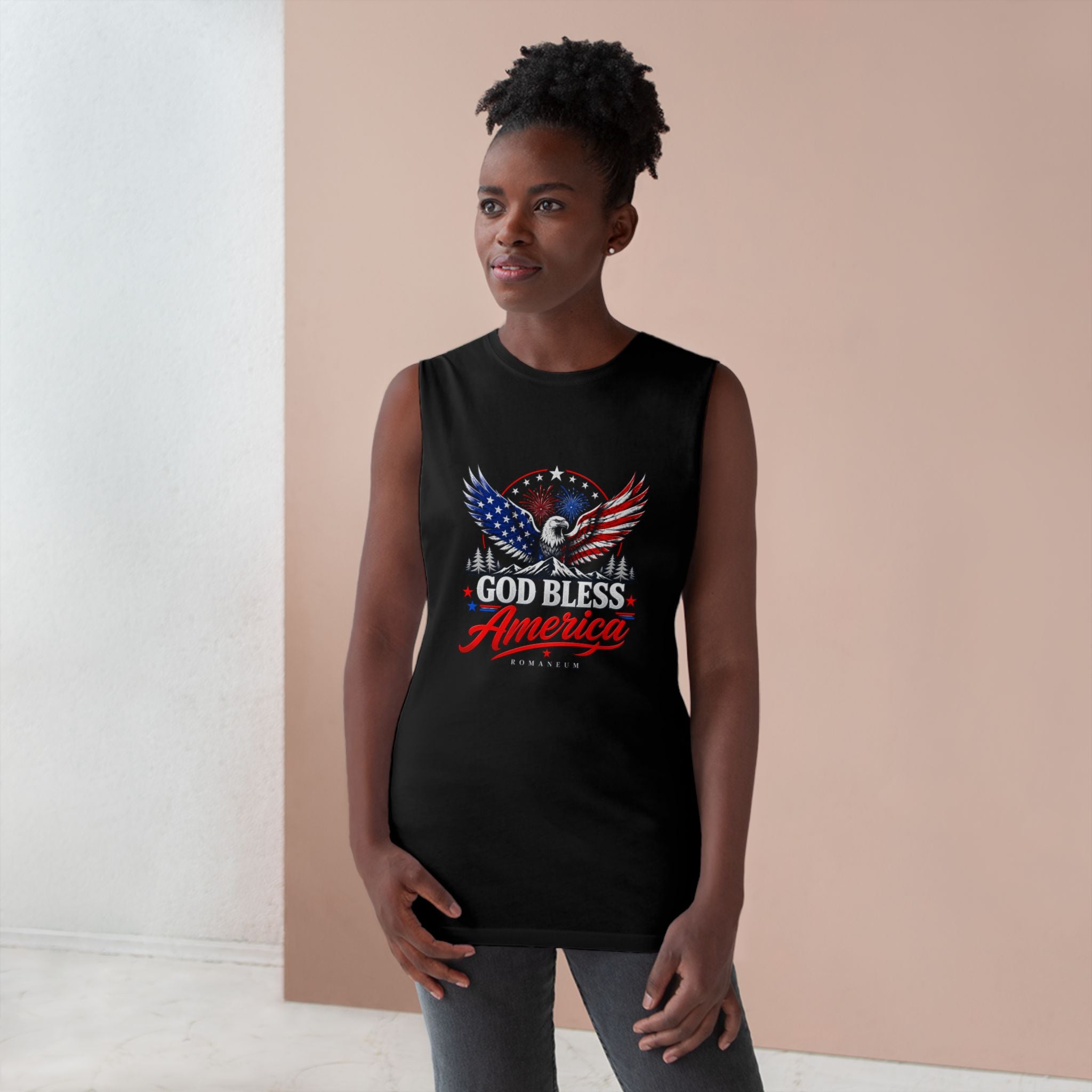 God Bless America Eagle Tank Top — Patriotic Romaneum USA Flag Muscle Tee