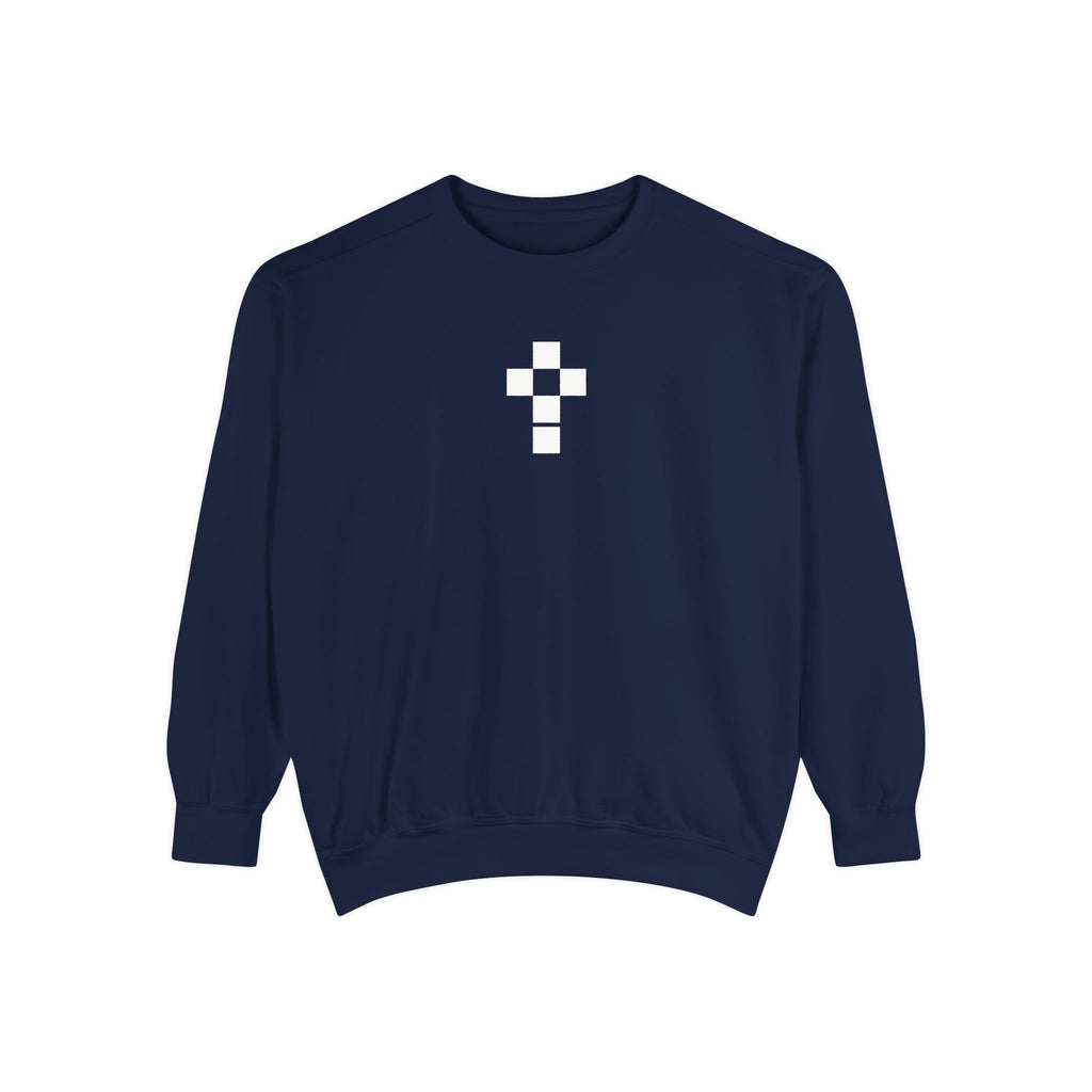 Romaneum Checkerboard Cross Sweatshirt | Minimal Religious Crewneck