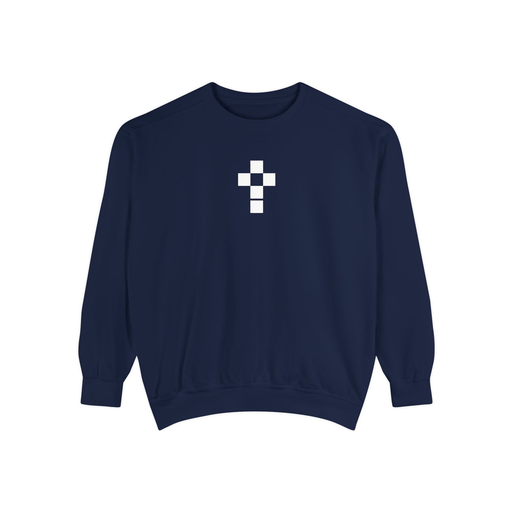 Romaneum Checkerboard Cross Sweatshirt | Minimal Religious Crewneck