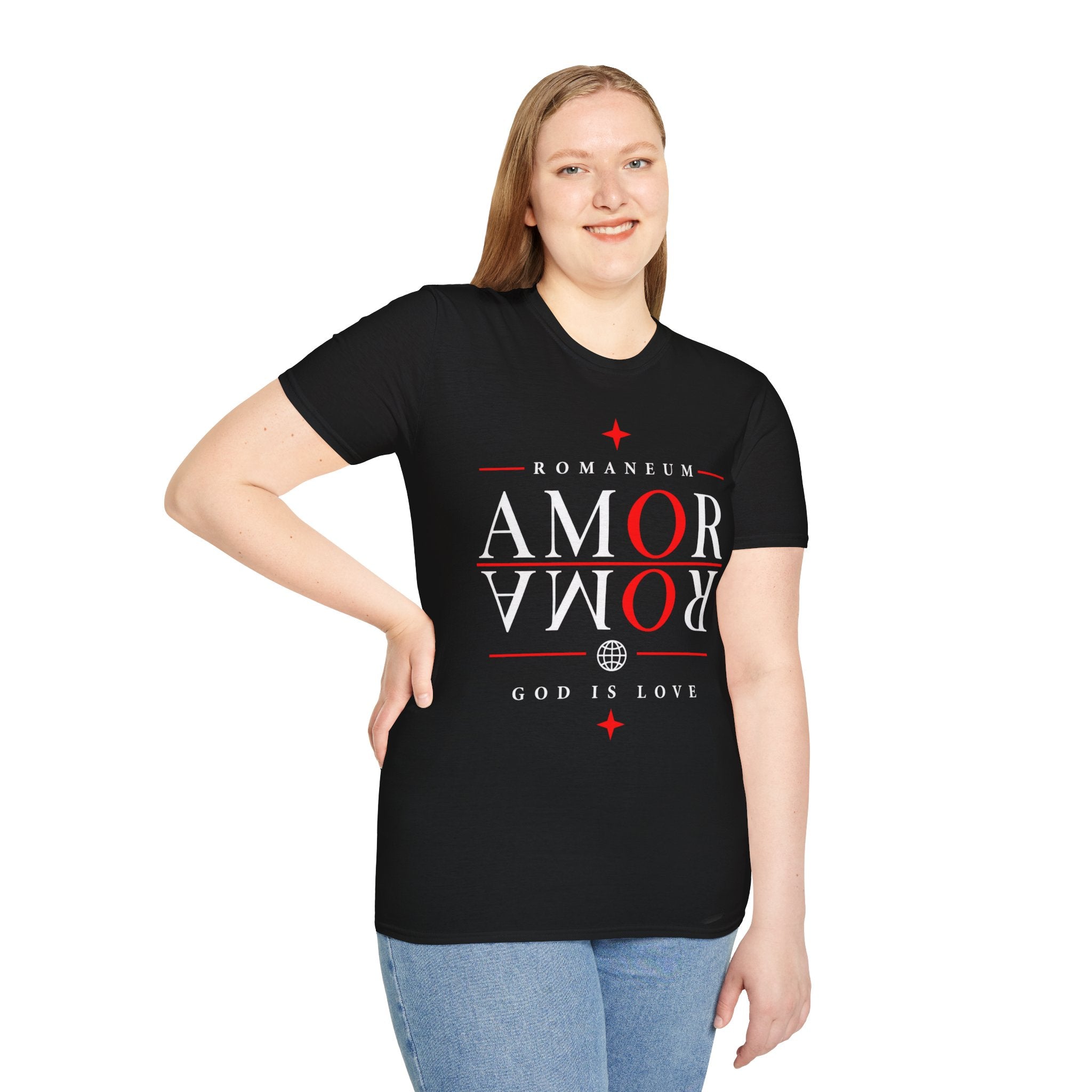 Amor/Roma 'ROMANEUM' Graphic T‑Shirt — 'AMOR' Reflection Design (God Is Love)