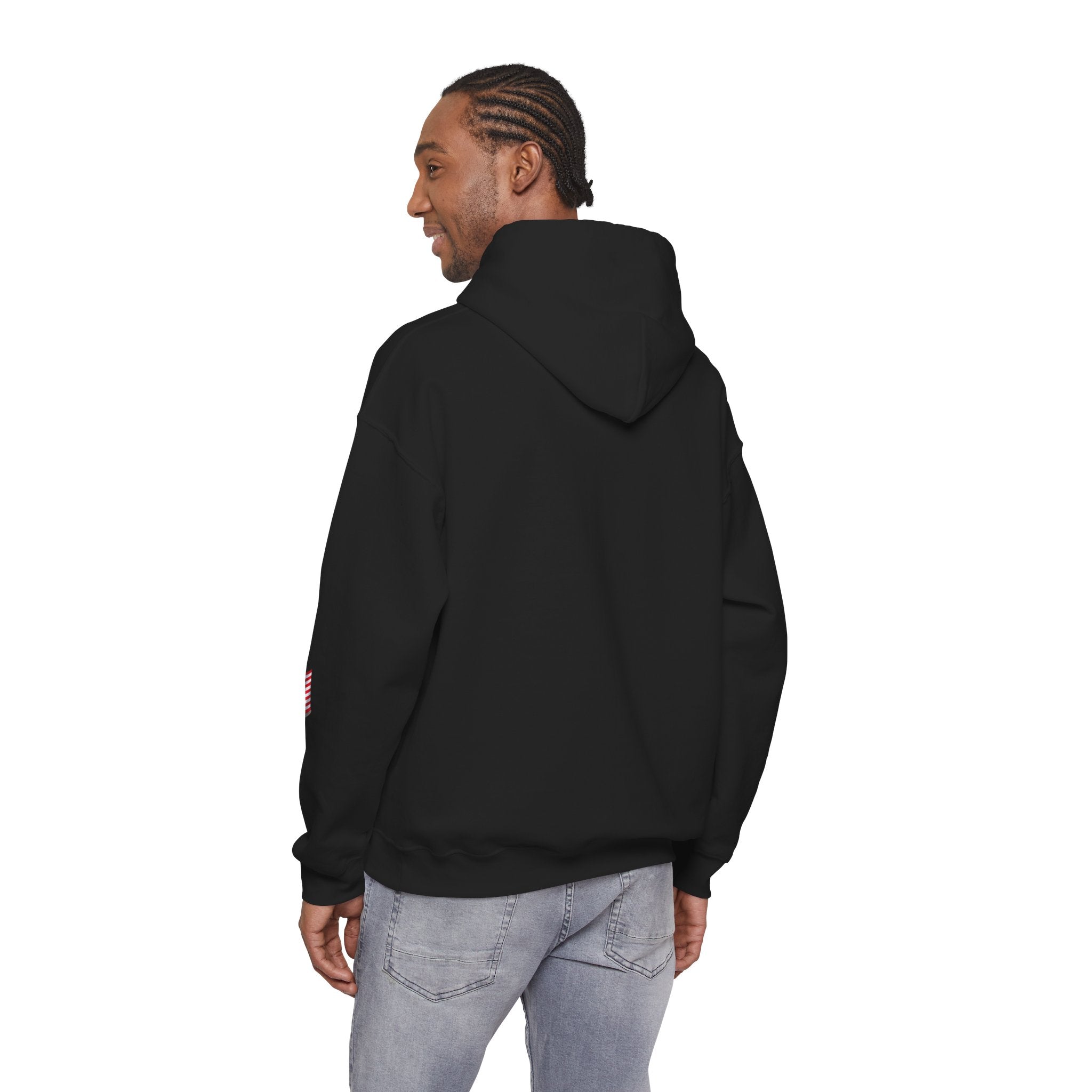 Romaneum God Bless America flag map Hoodie | American flag fireworks sleeve