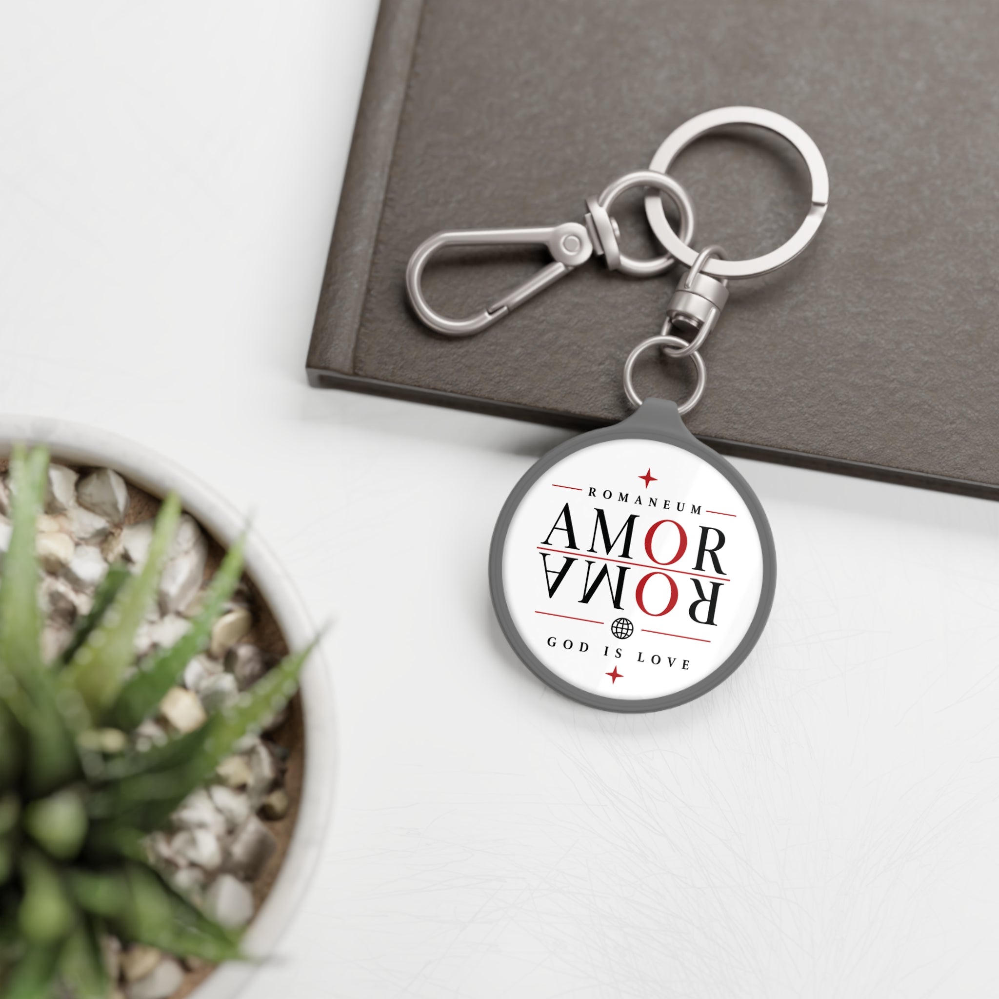 Amor Romae Keyring Tag — "AMOR/ROMA" God Is Love Round Keychain