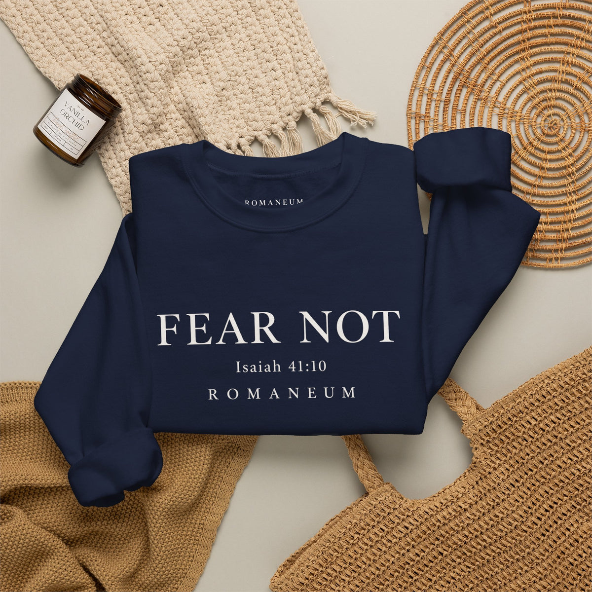 Classic White Crewneck Sweatshirt "FEAR NOT"