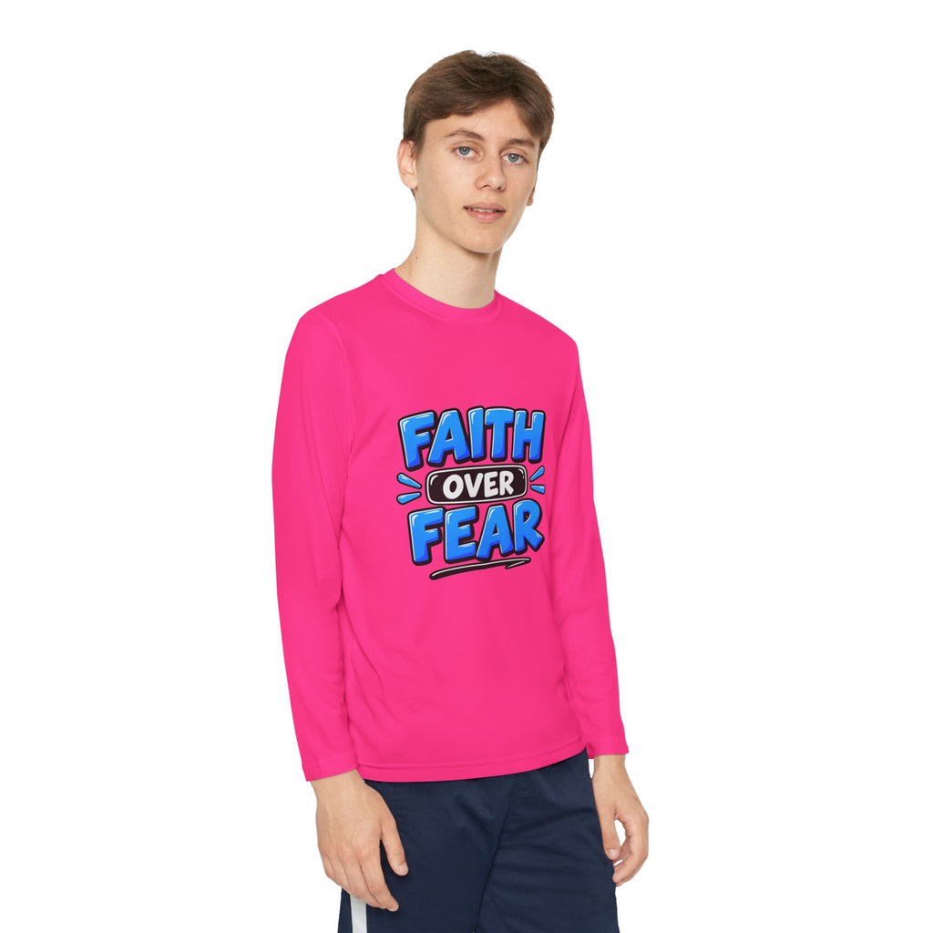 Faith Over Fear Youth Long Sleeve Tee — Good News Toons Graphic