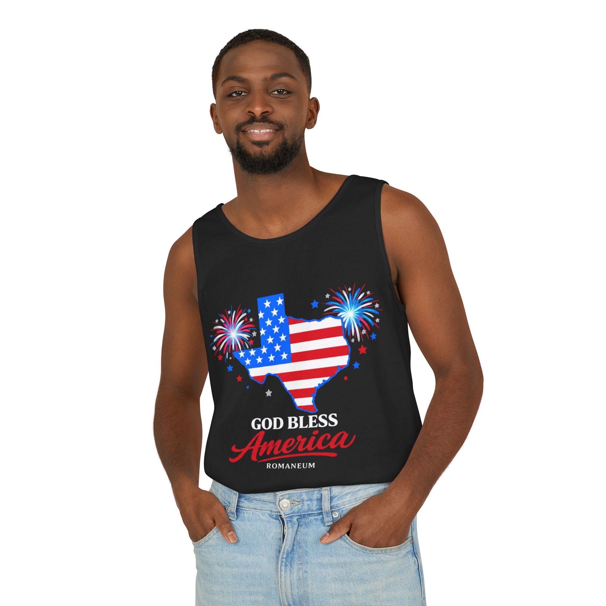 Romaneum Texas Flag Map God Bless America Tank Top | Patriotic 4th of July