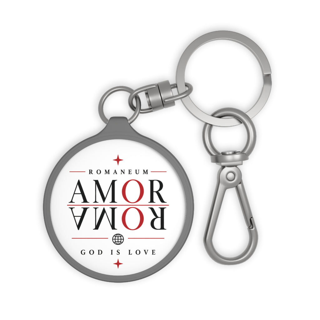 Amor Romae Keyring Tag — "AMOR/ROMA" God Is Love Round Keychain