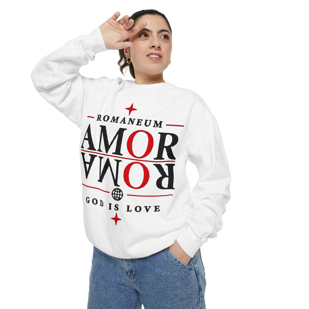 Romaneum Amor Crewneck Sweatshirt — "Amor Roma" Christian Graphic Sweatshirt