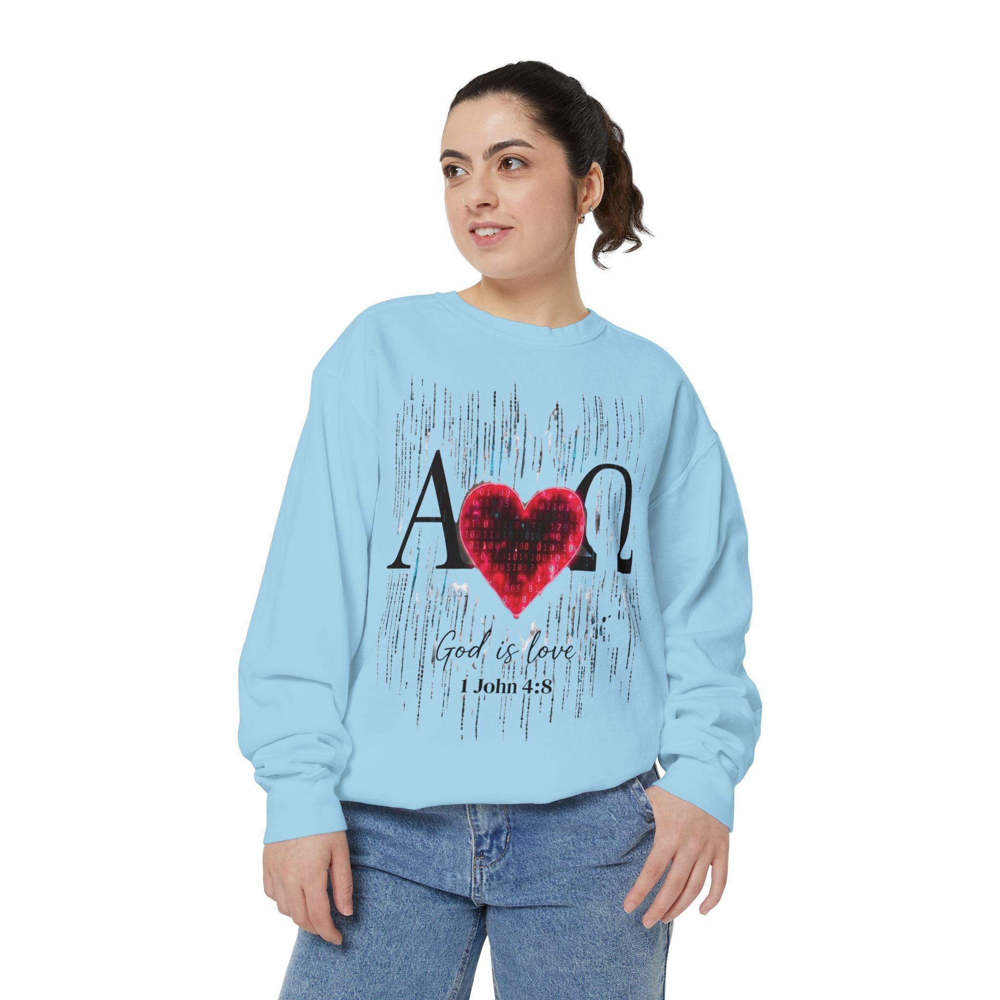 Alpha Omega Heart design sweatshirt | God is Love 1 John 4:8 RomanEum