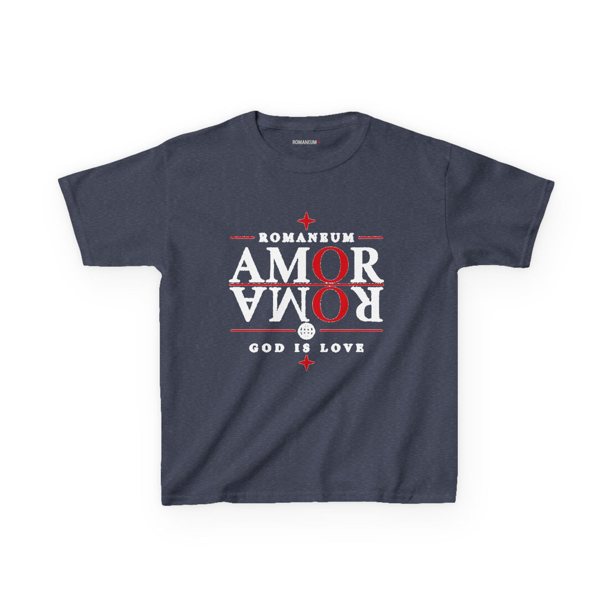 Kids Tee — "Amor Roma / God is Love" Religious Graphic Shirt