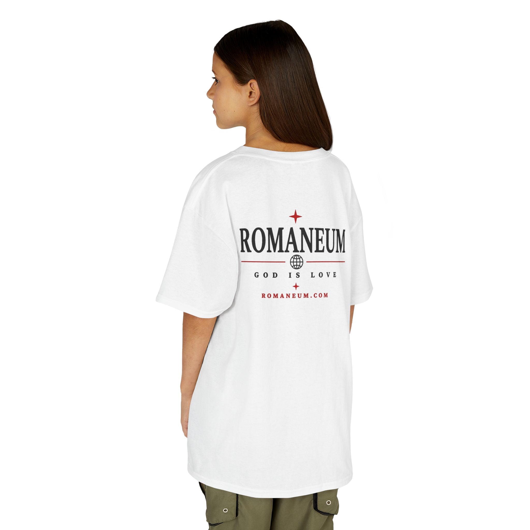 Kids Tee — "Amor Roma / God is Love" Religious Graphic Shirt