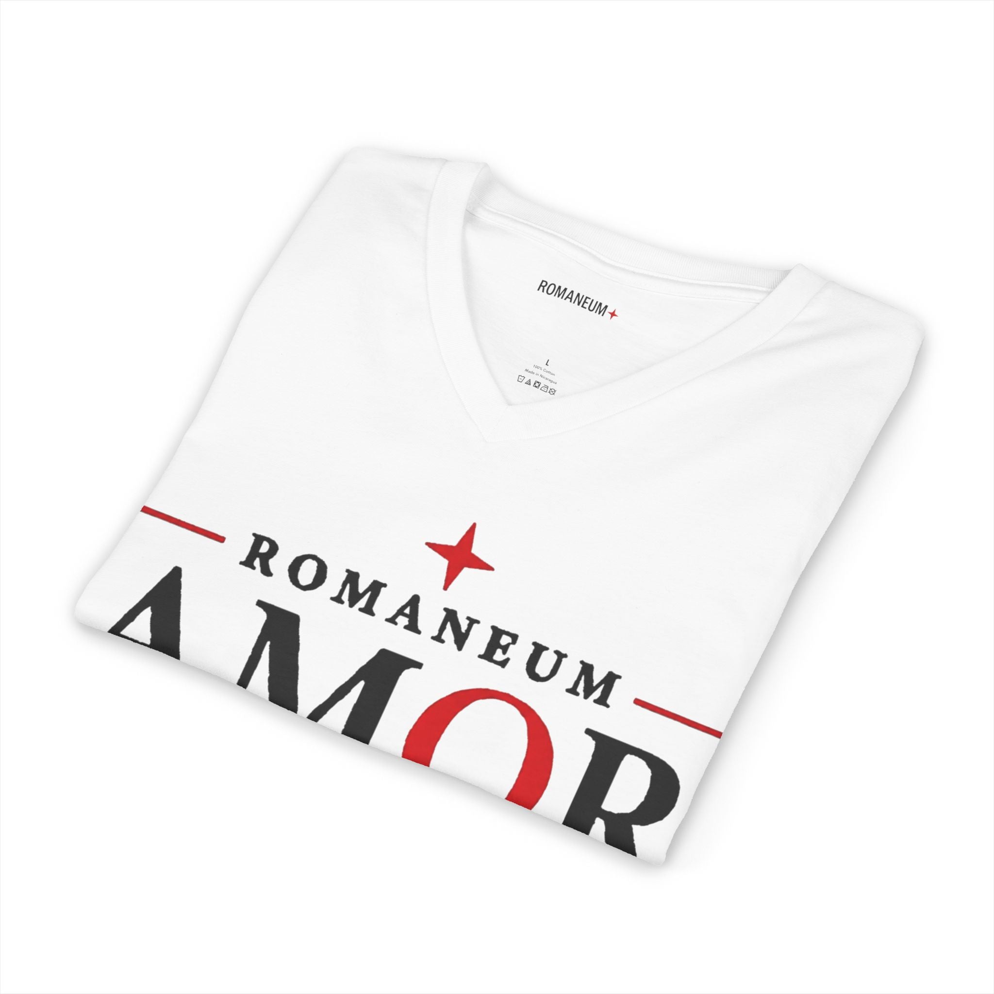 Romaneum "Amor/Roma" V-Neck Tee — God Is Love Christian Graphic Shirt