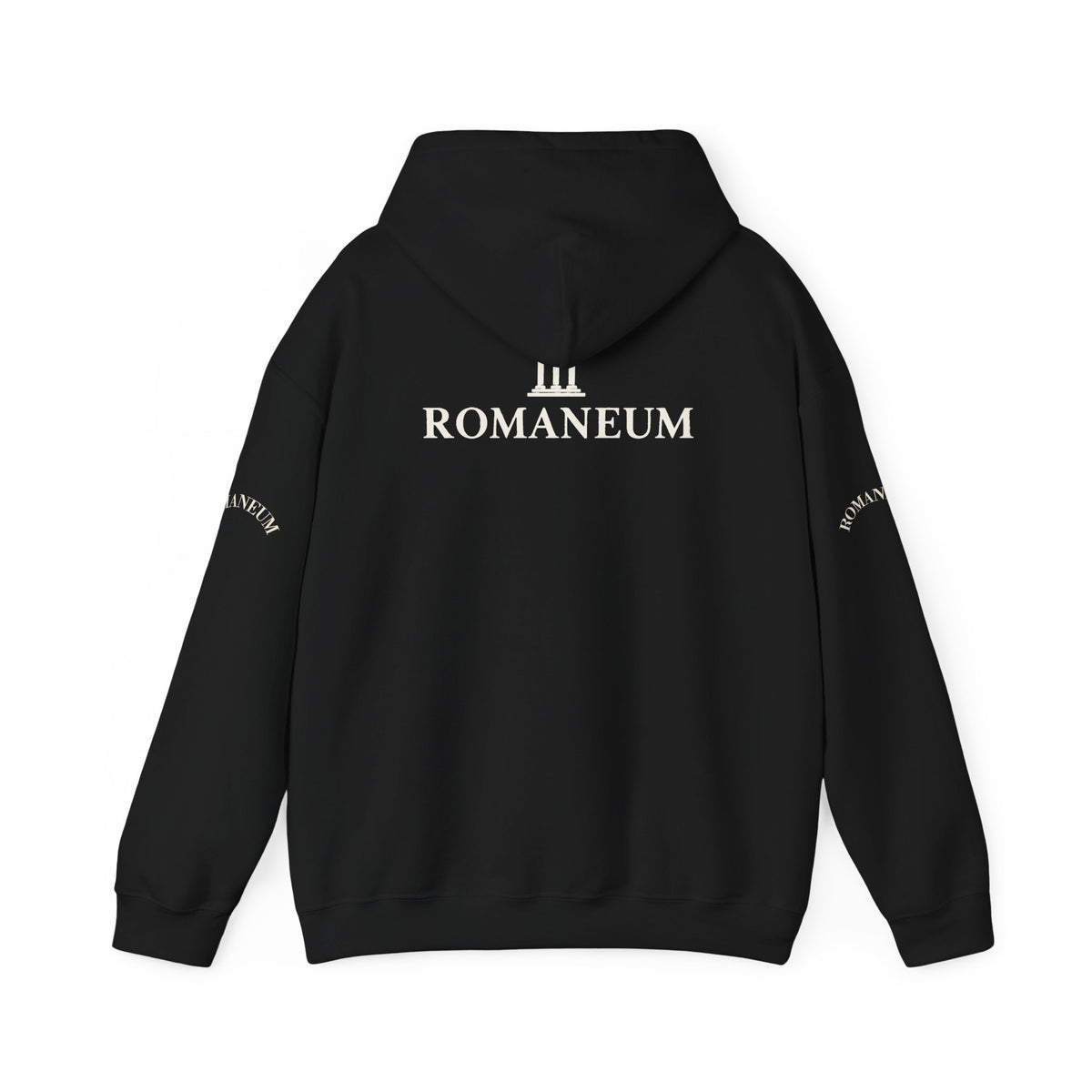Romaneum Logo Hoodie – Classic Black Pullover with Roman Temple Design