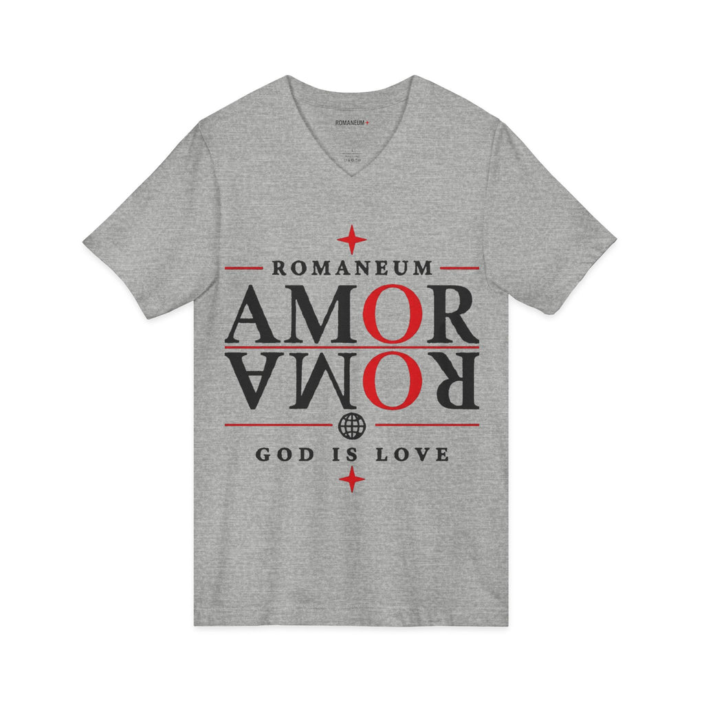 Romaneum "Amor/Roma" V-Neck Tee — God Is Love Christian Graphic Shirt