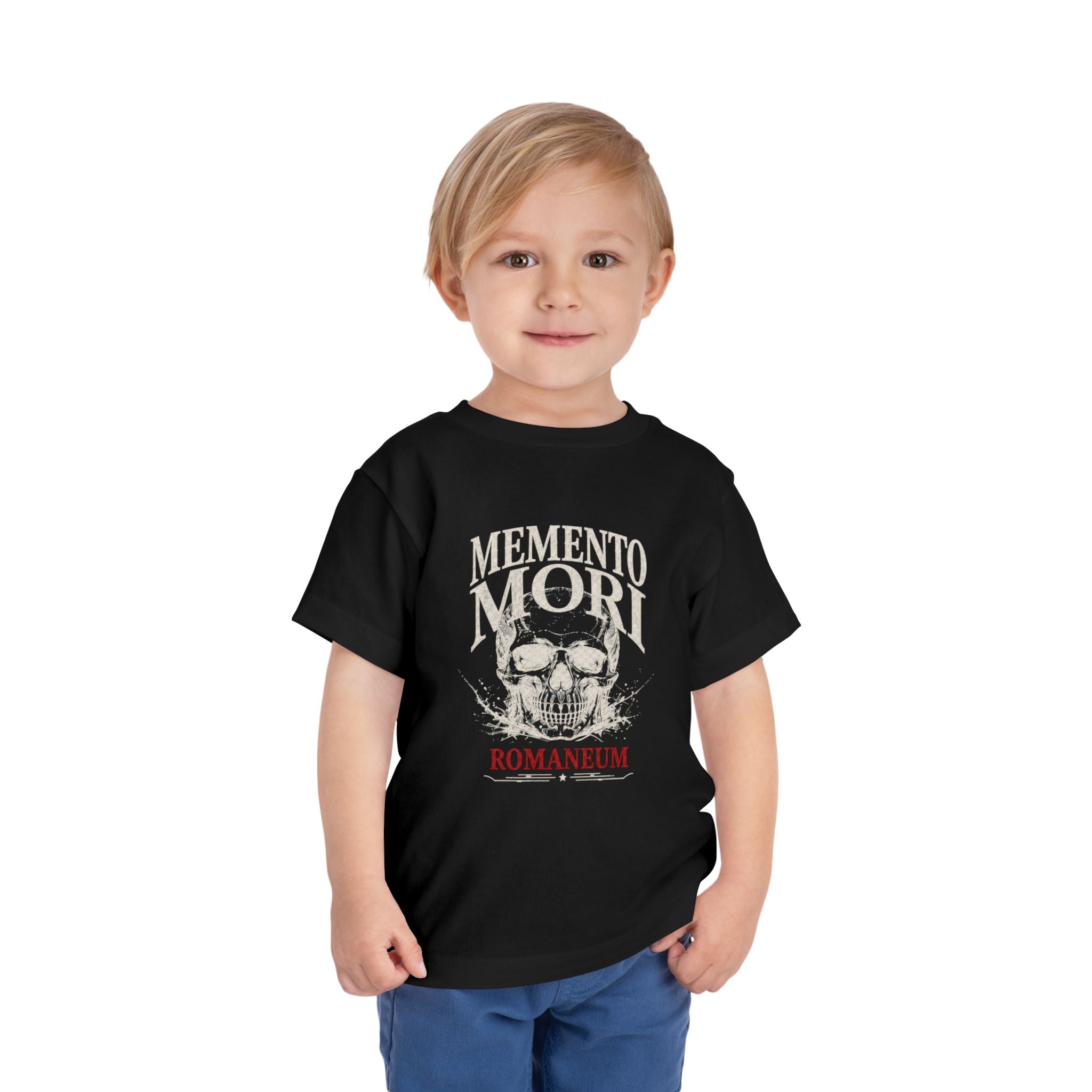 Toddler Tee — "Memento Mori" Skull Graphic Romaneum Kids Shirt