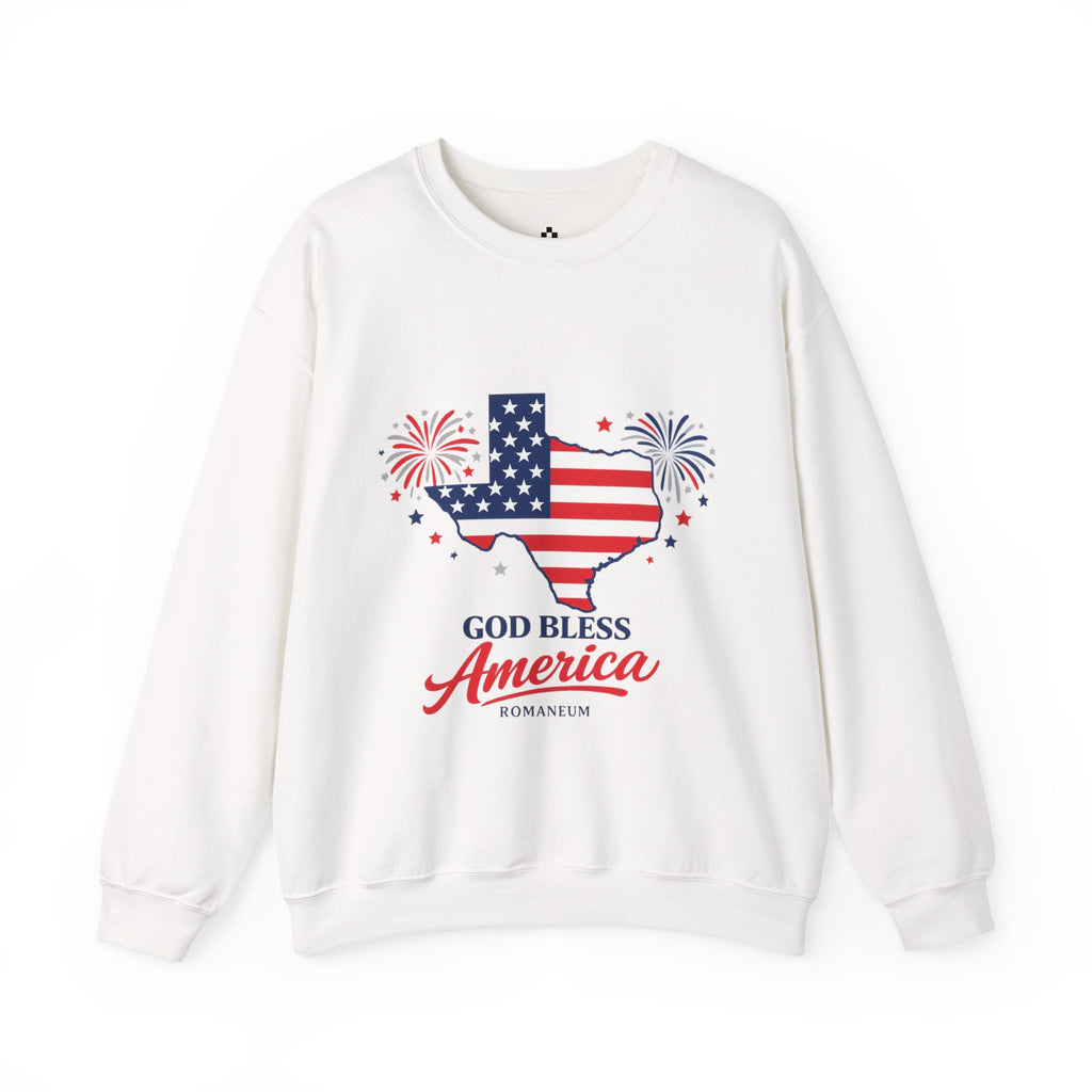 Romaneum God Bless America Flag Heart sweatshirt | Patriotic 4th of July crewneck