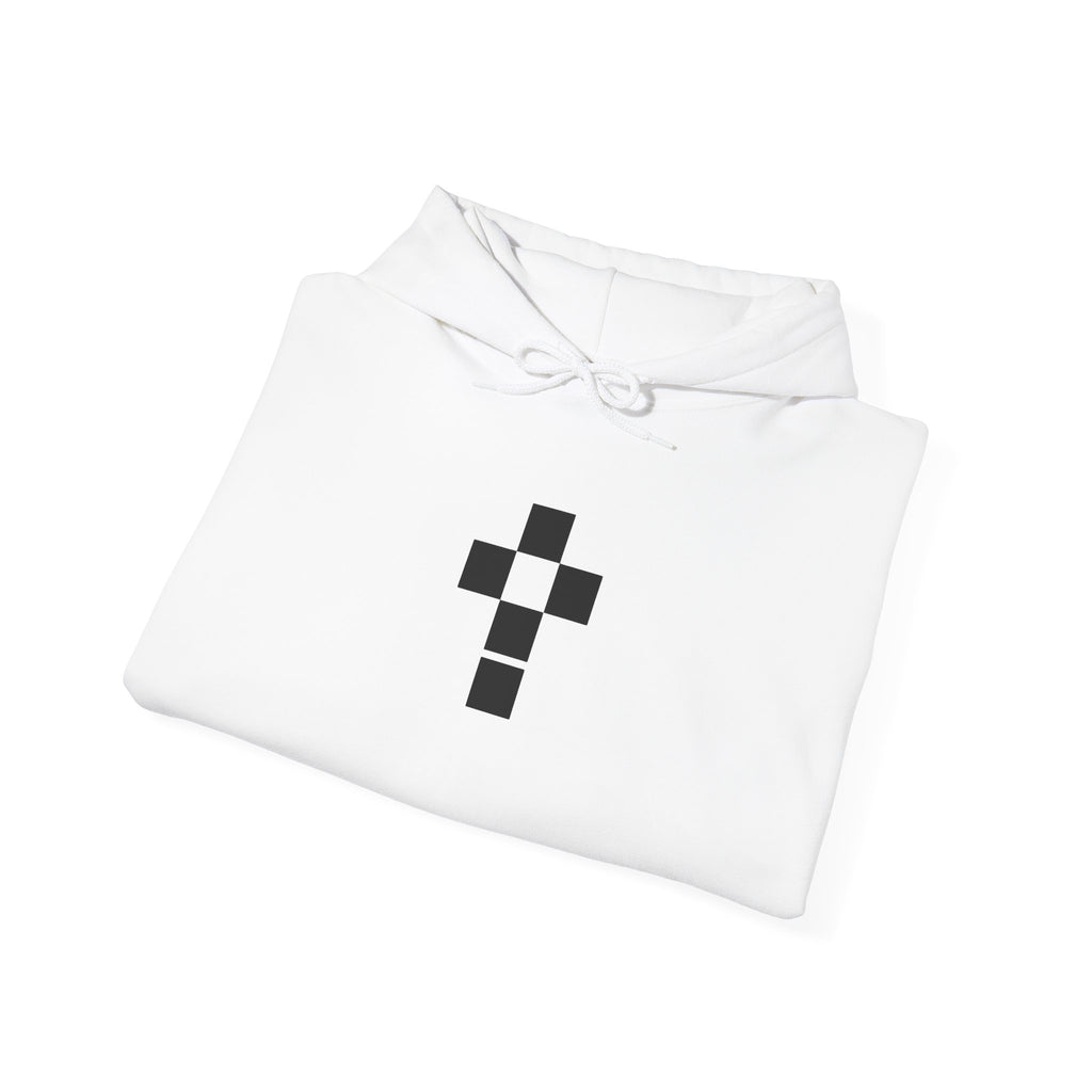 Romaneum Pixel Cross Hoodie | Small Black Cross, American Flag Sleeve