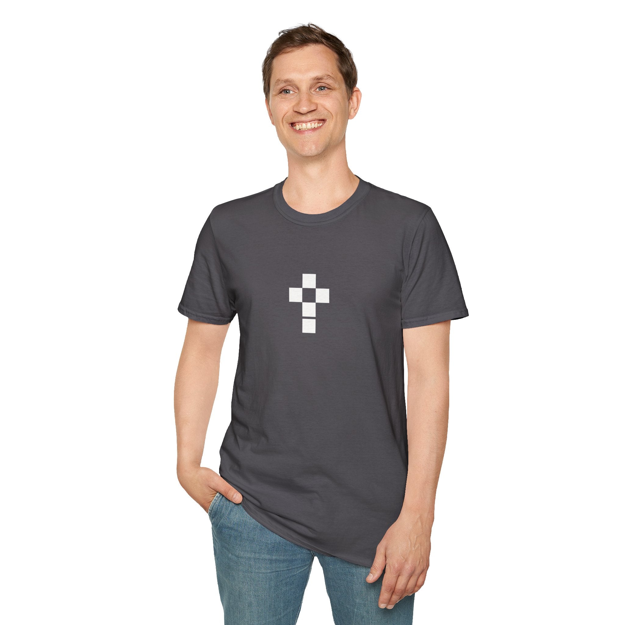 Romaneum Minimal Pixel Cross T-Shirt | Small Black Geometric Cross