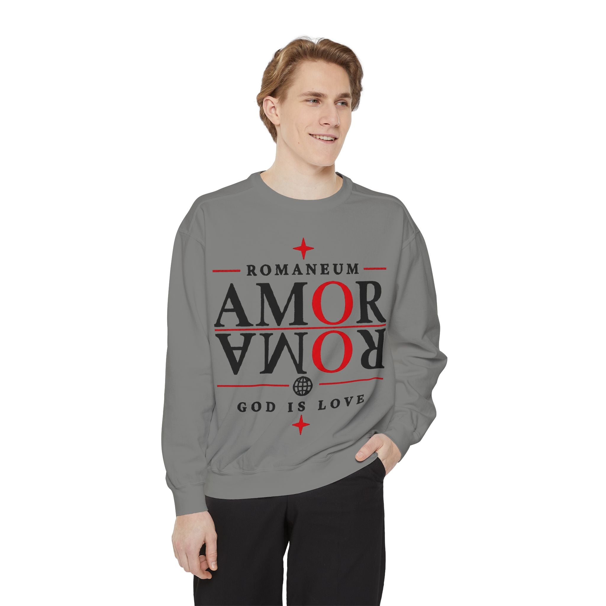 Romaneum Amor Crewneck Sweatshirt — "Amor Roma" Christian Graphic Sweatshirt