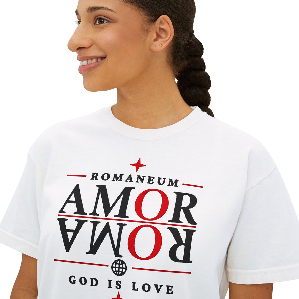 Christian Amor Amor Boxy Tee — "Amor" Graphic Crop Tee (God Is Love)