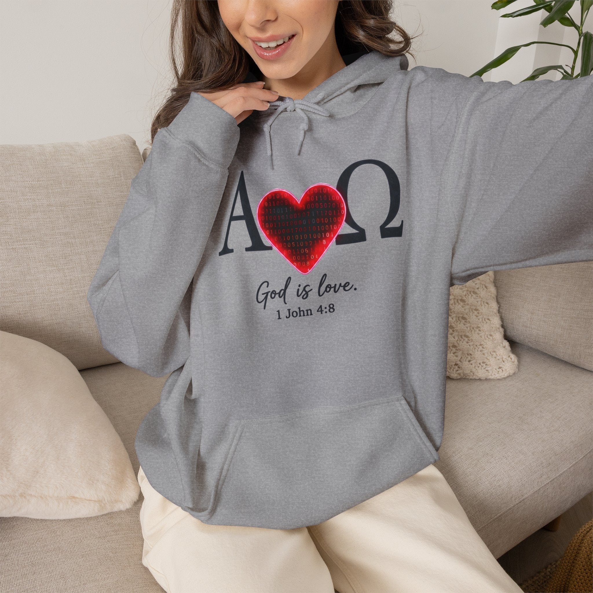 Alpha Omega Heart Hoodie | God is Love 1 John 4:8 Christian Hoodie