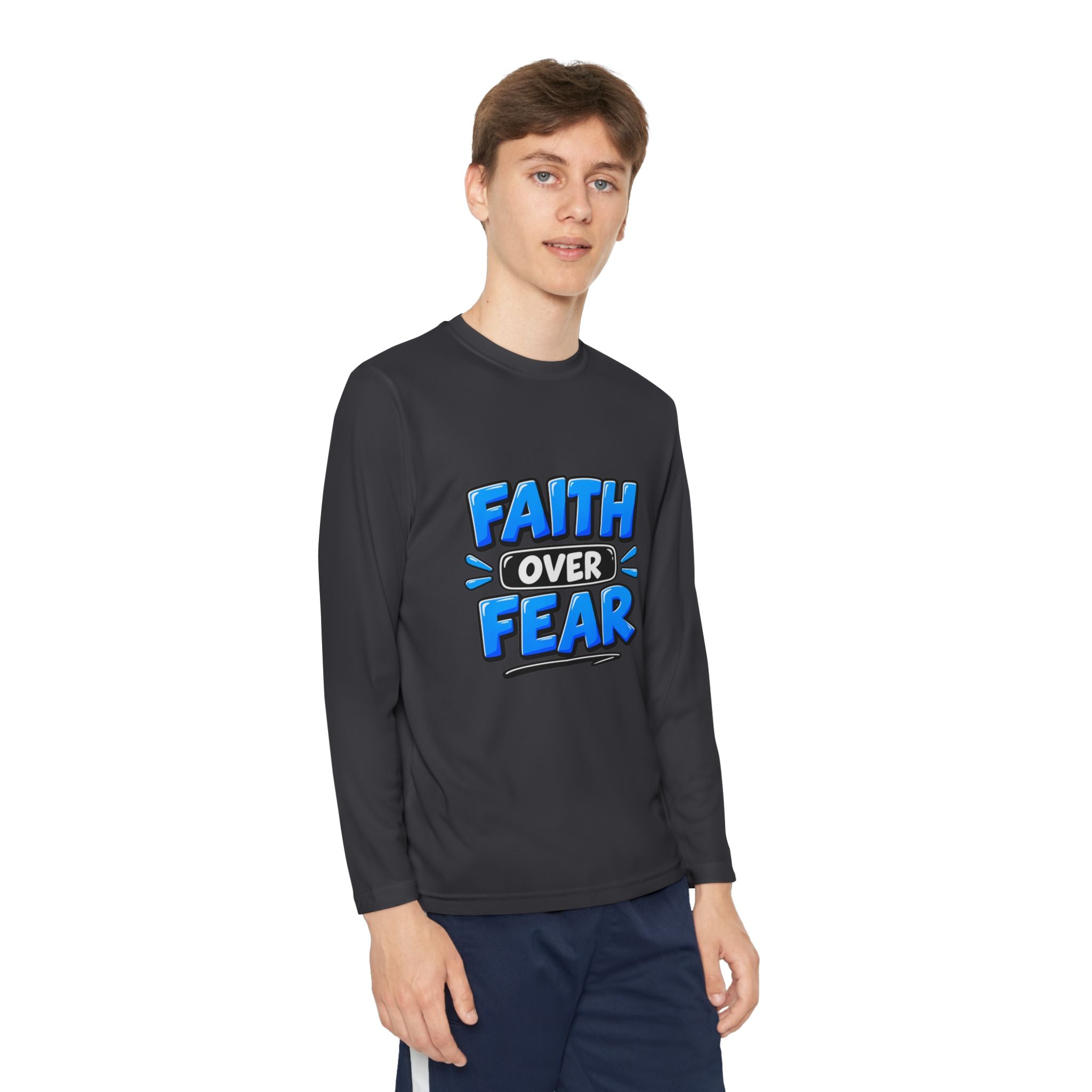 Faith Over Fear Youth Long Sleeve Tee — Good News Toons Graphic