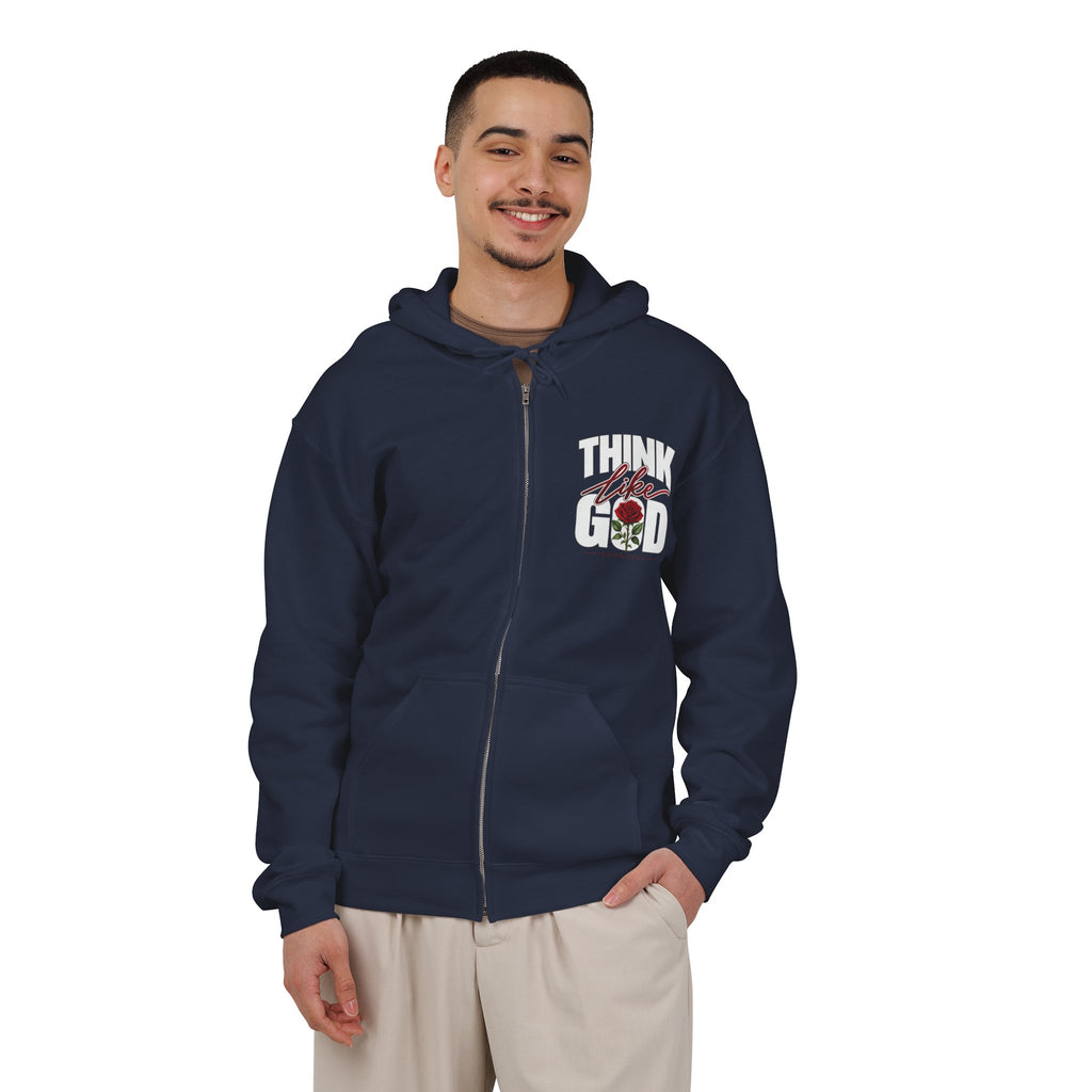 Think like God Zip Hoodie — ROMANEUM Graphic Full-Zip Hooded Sweatshirt