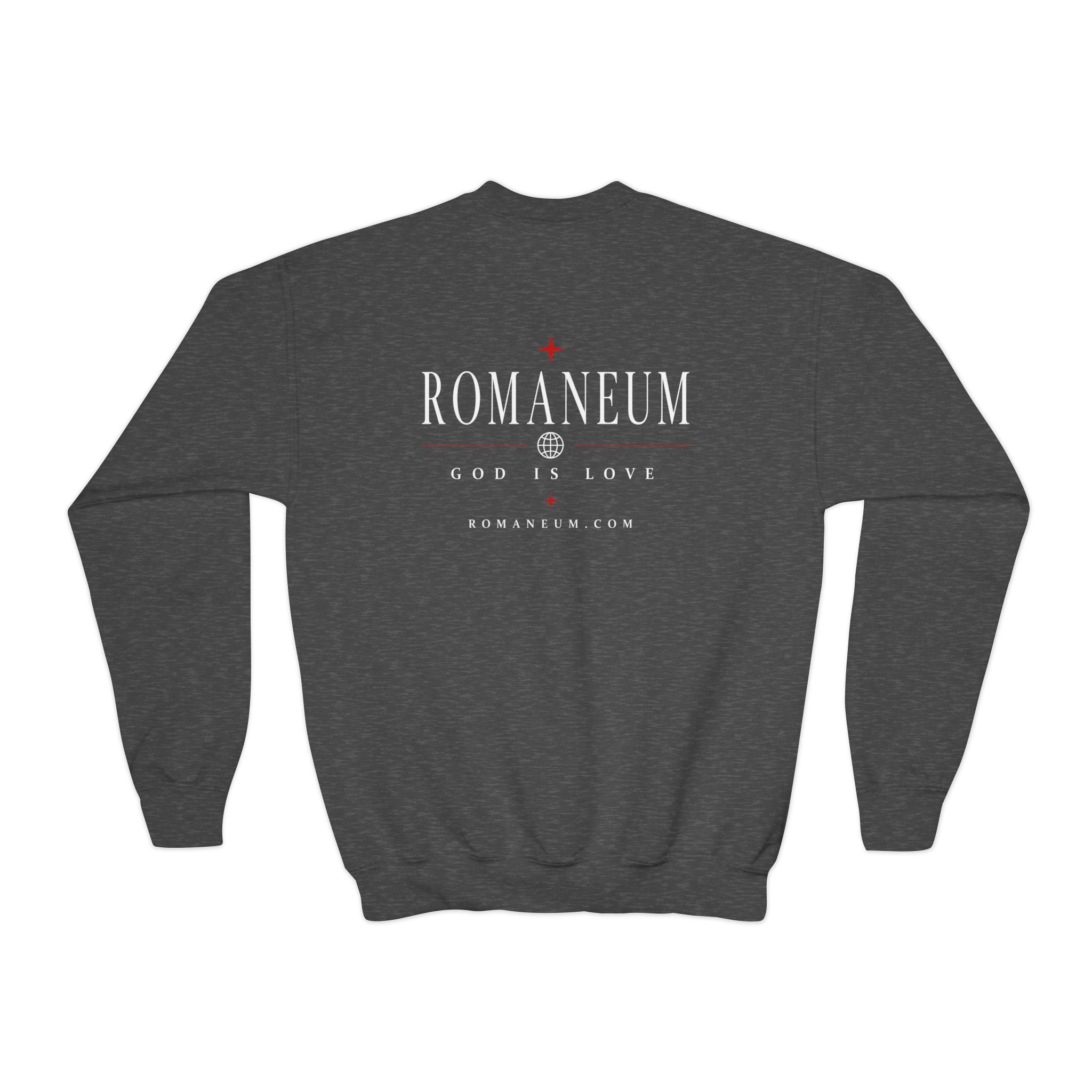 Romaneum Amor Crewneck Sweatshirt — “AMOR/ROMA” God Is Love Youth Pullover