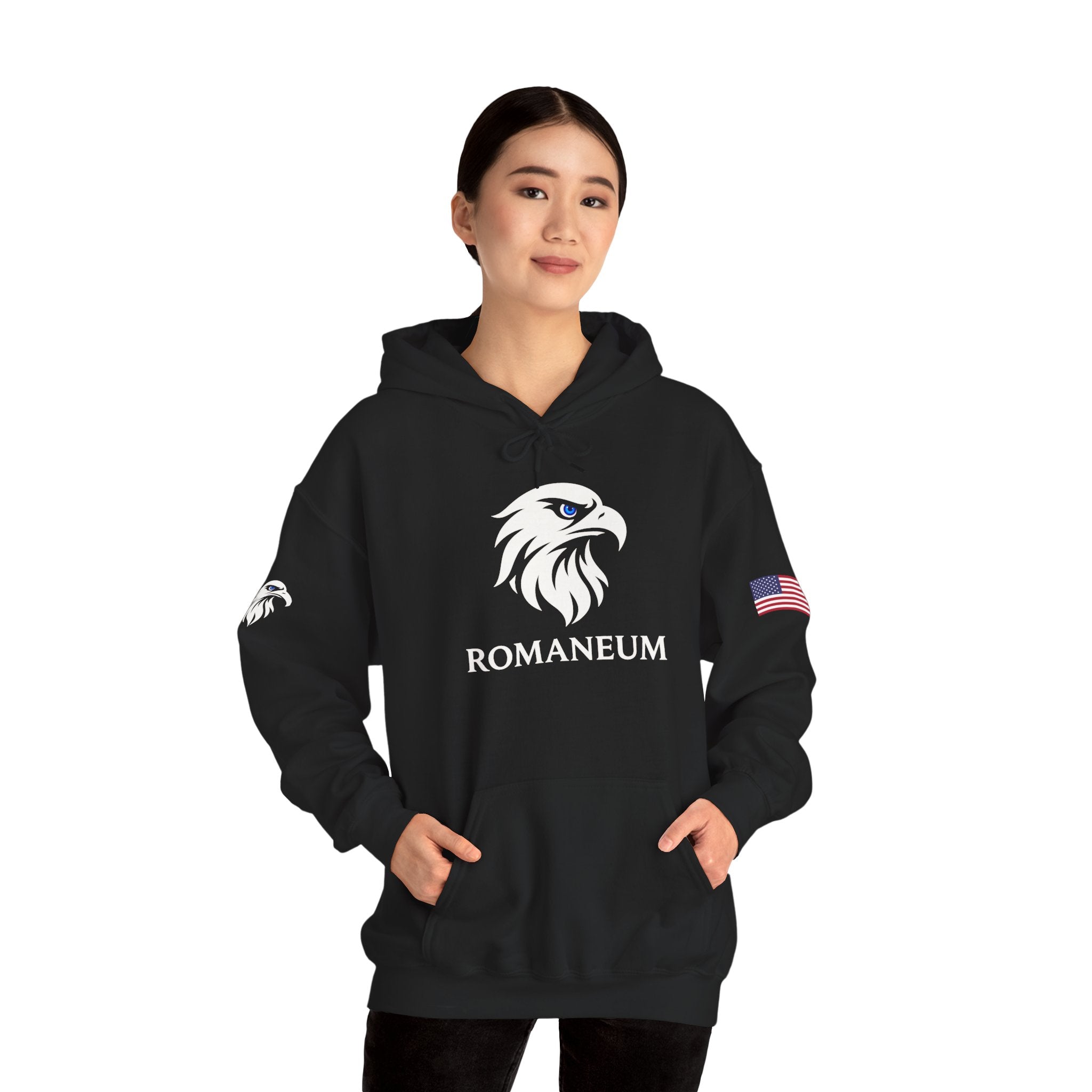 Romaneum Eagle Logo Hoodie | Romaneum School Crest, Patriotic Sleeve Design