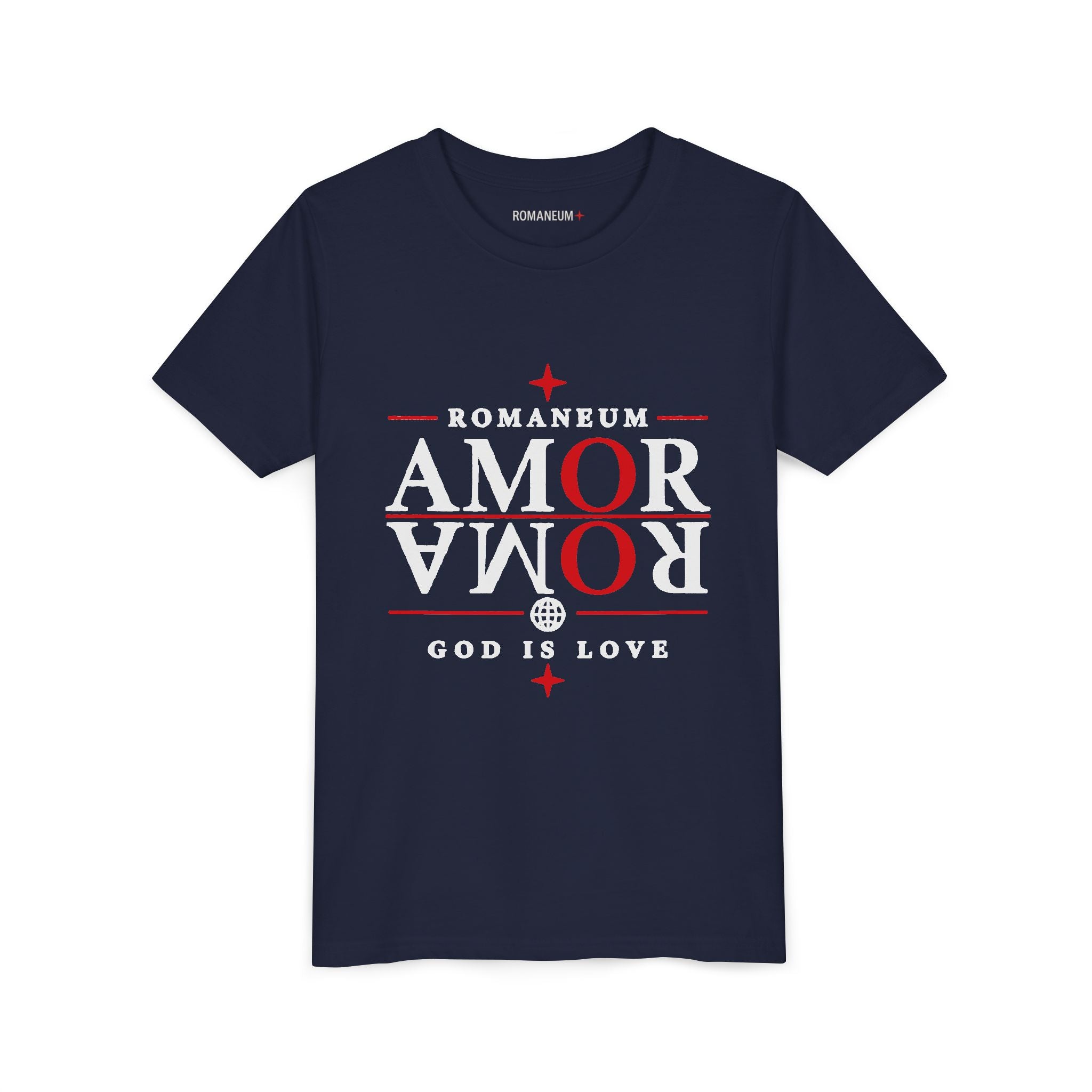 Youth Tee — ROMANEUM “AMOR / ROMA” God Is Love Graphic