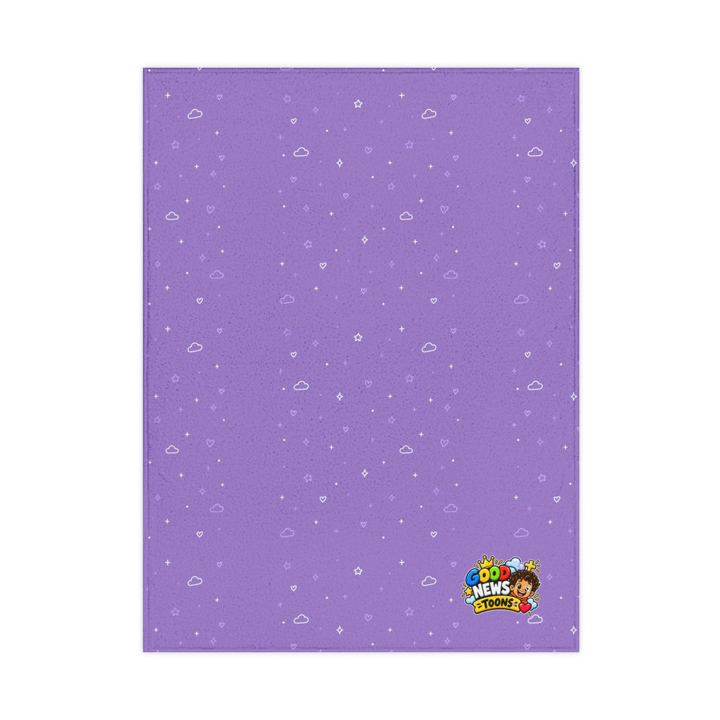 Toddler Blanket — Purple Starry Dot Kids Throw with Cartoon 'GOOD NEWS TOONS' Logo