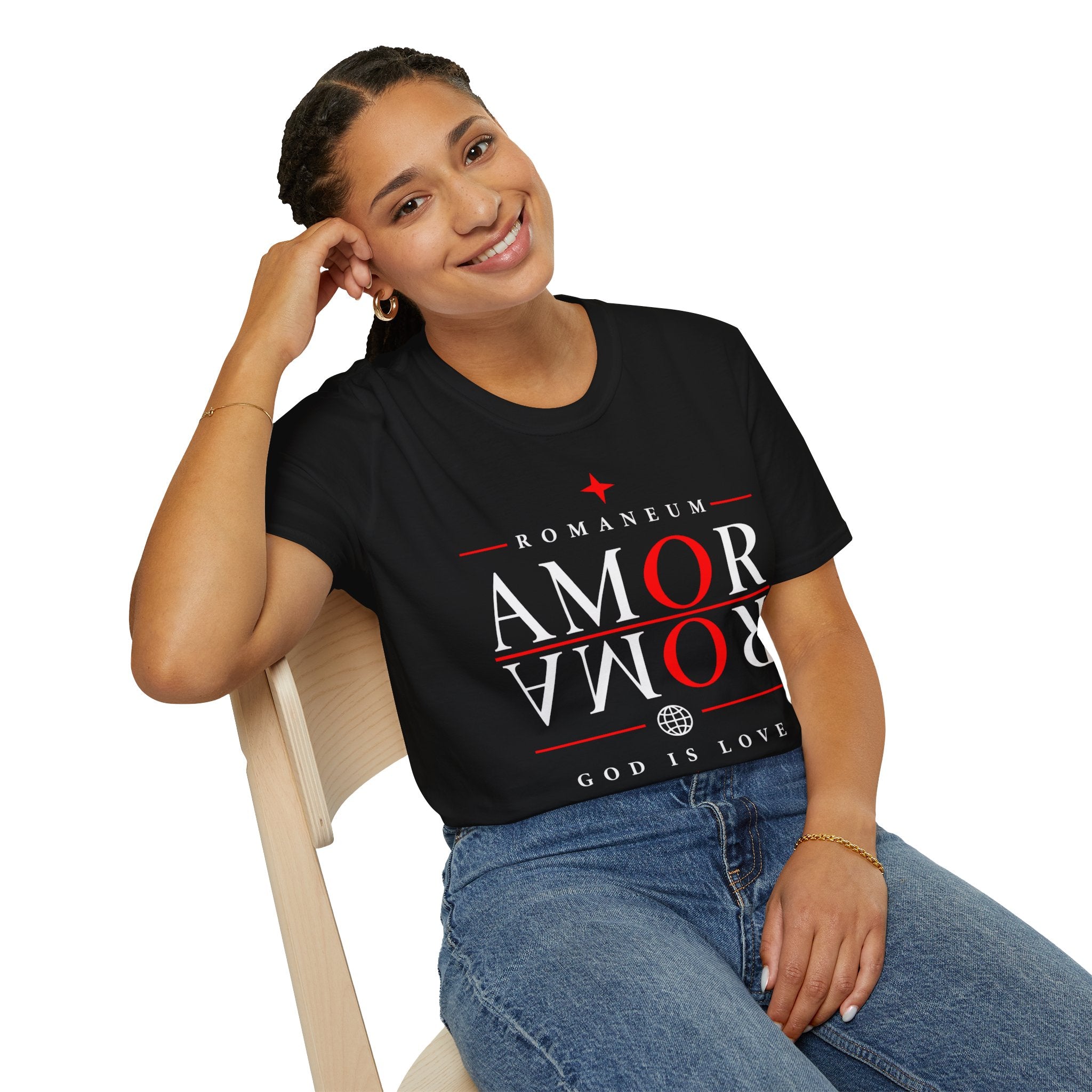 Amor/Roma 'ROMANEUM' Graphic T‑Shirt — 'AMOR' Reflection Design (God Is Love)