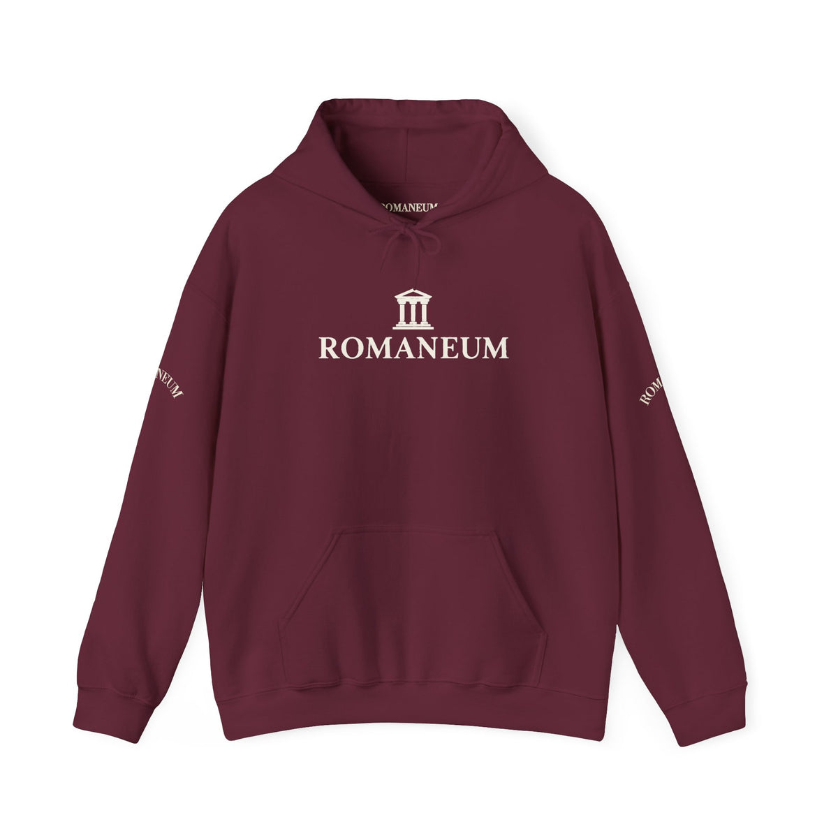 Romaneum Logo Hoodie – Classic Black Pullover with Roman Temple Design