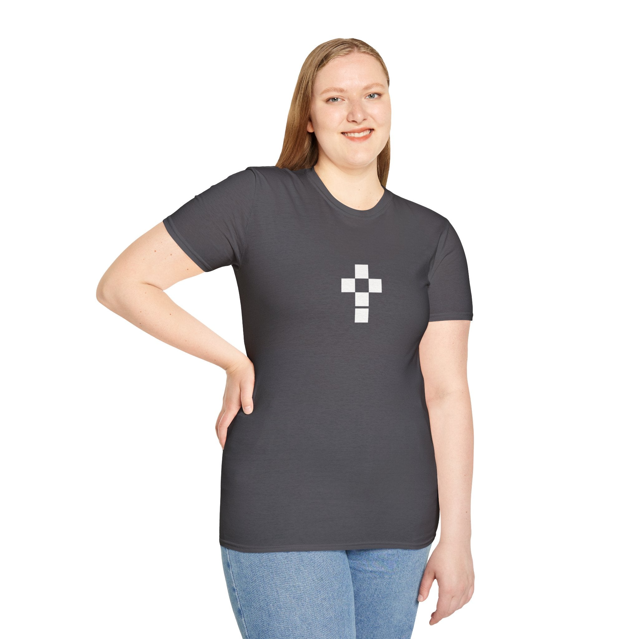 Romaneum Minimal Pixel Cross T-Shirt | Small Black Geometric Cross