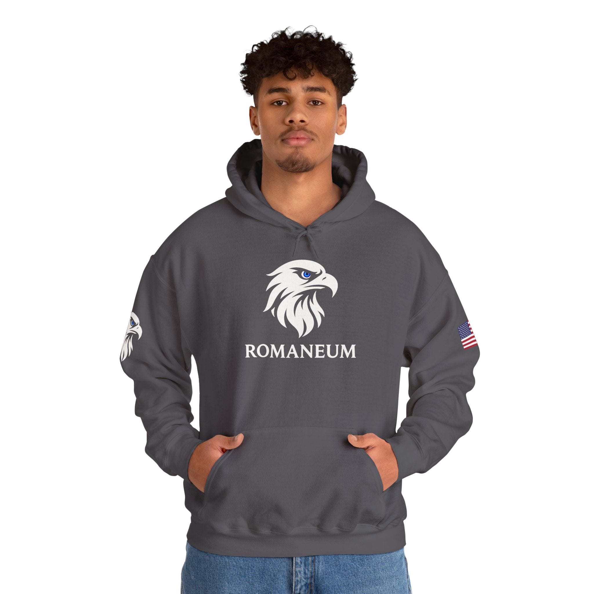 Romaneum Eagle Logo Hoodie | Romaneum School Crest, Patriotic Sleeve Design