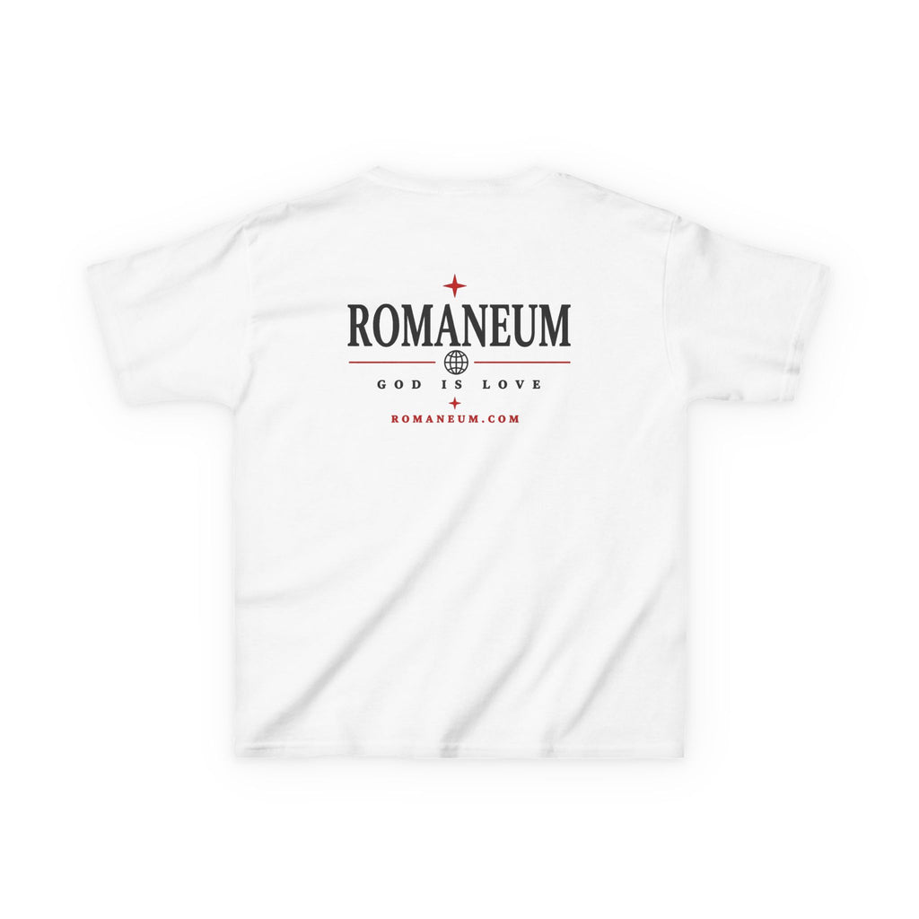 Kids Tee — "Amor Roma / God is Love" Religious Graphic Shirt